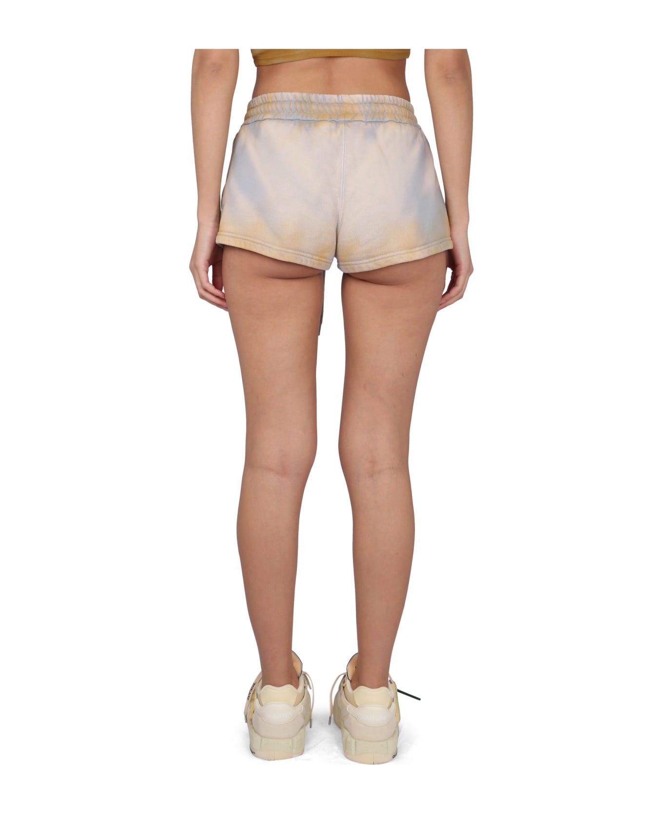 Off-White Drawstring High Waist Shorts - BEIGE