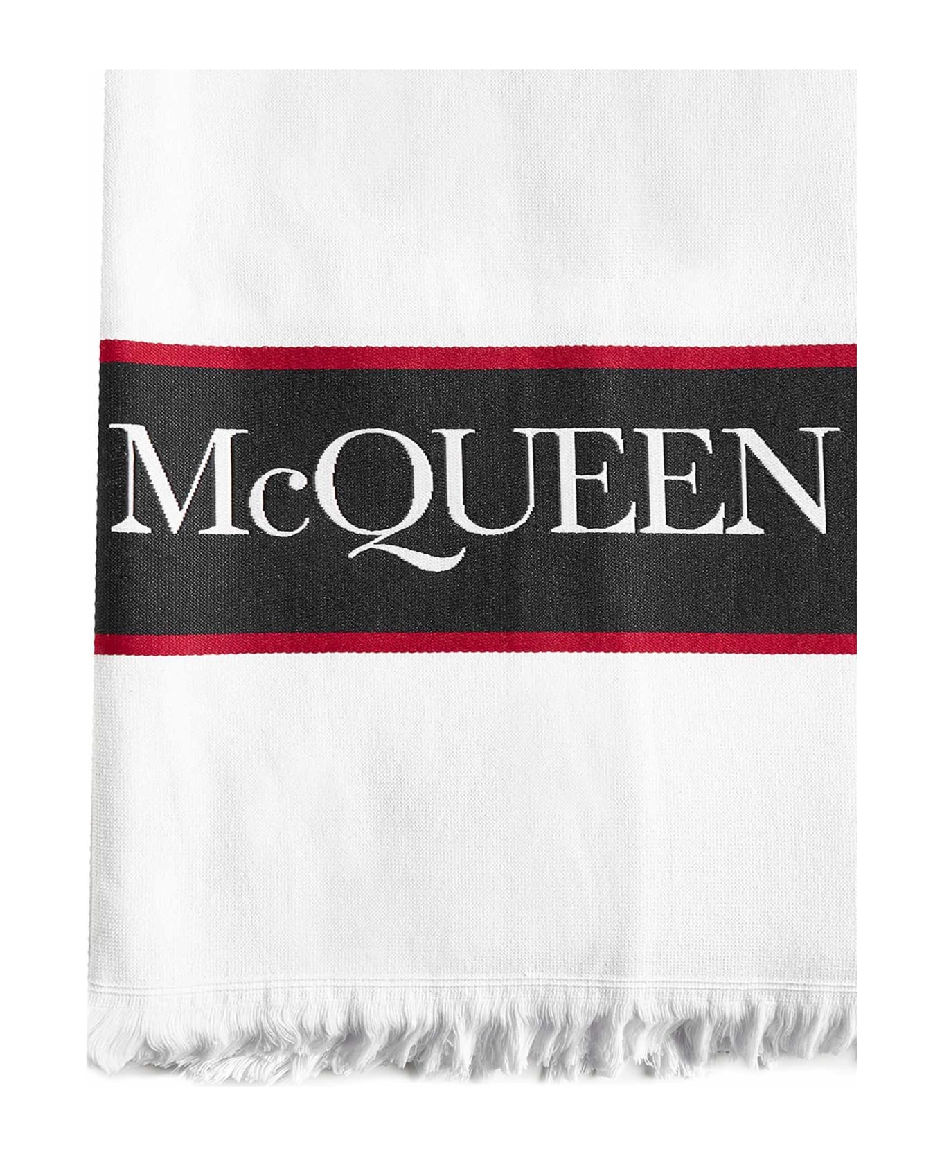 Alexander McQueen Logo Printed Beach Towel - White red