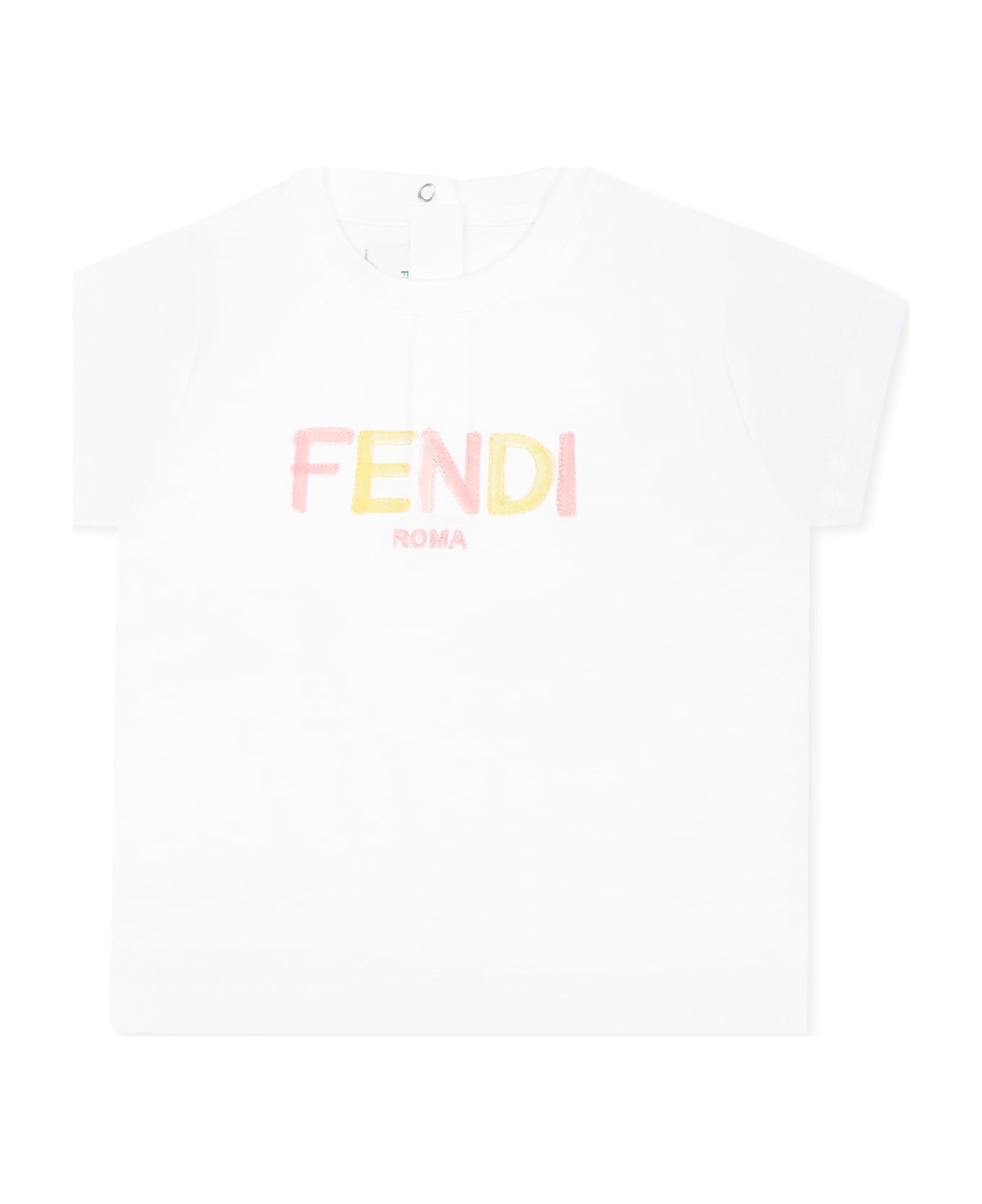 Fendi White T-shirt For Baby Girl With Logo - Ivory