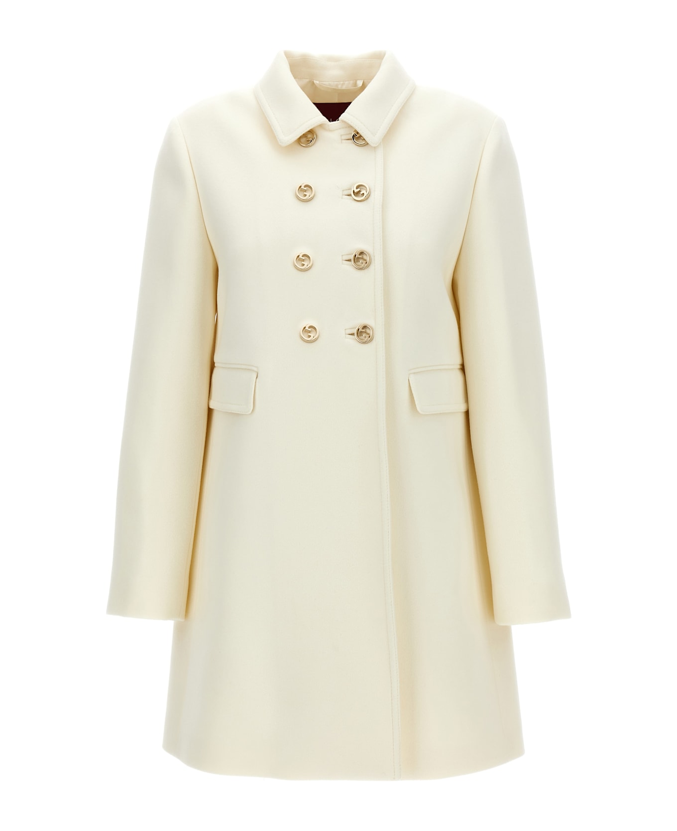 Gucci 'gg' Double-breasted Coat - NATURALWHITE