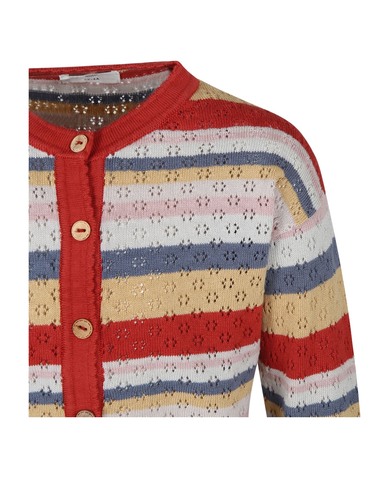 Coco Au Lait Red Cardigan For Girl With Striped Pattern - Multicolor