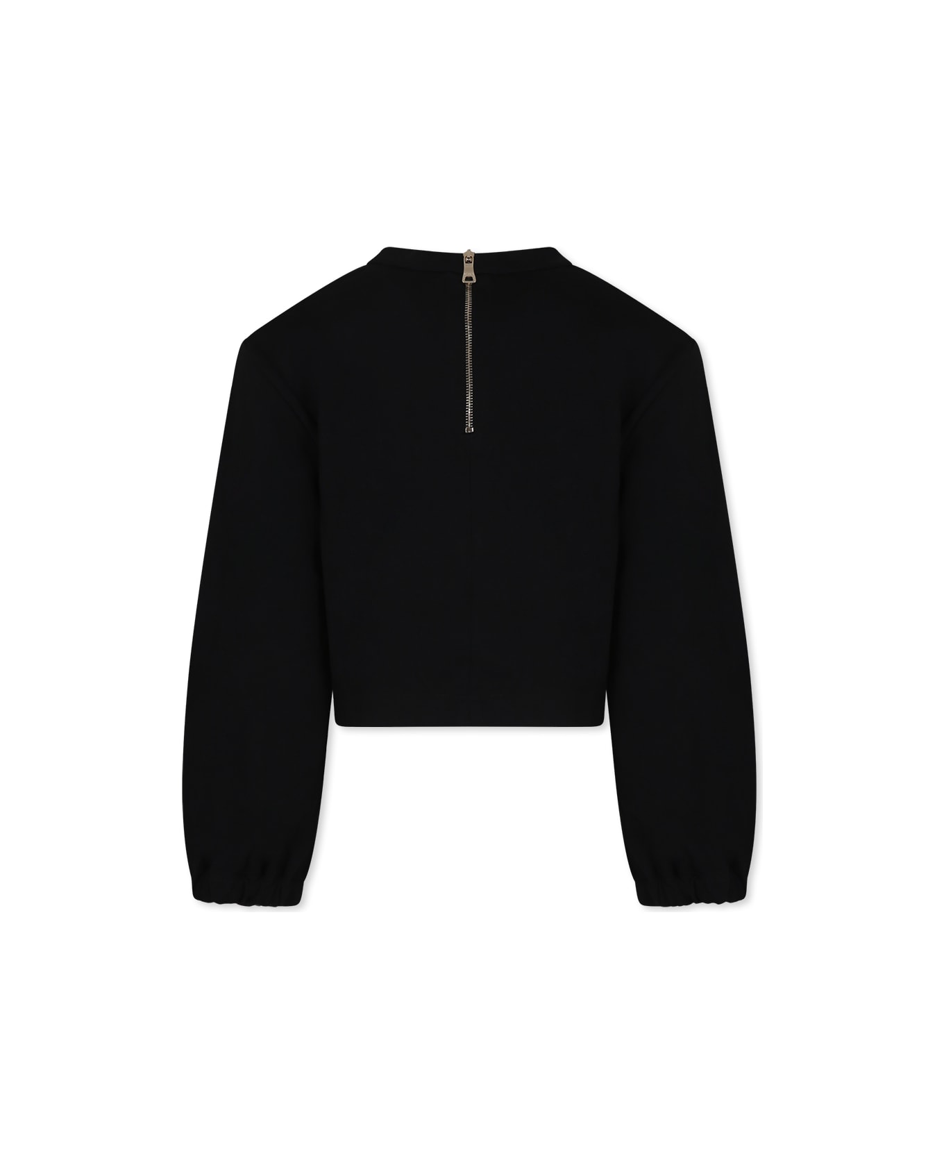 Balmain Black Crop Sweatshirt For Girl With Logo - Black