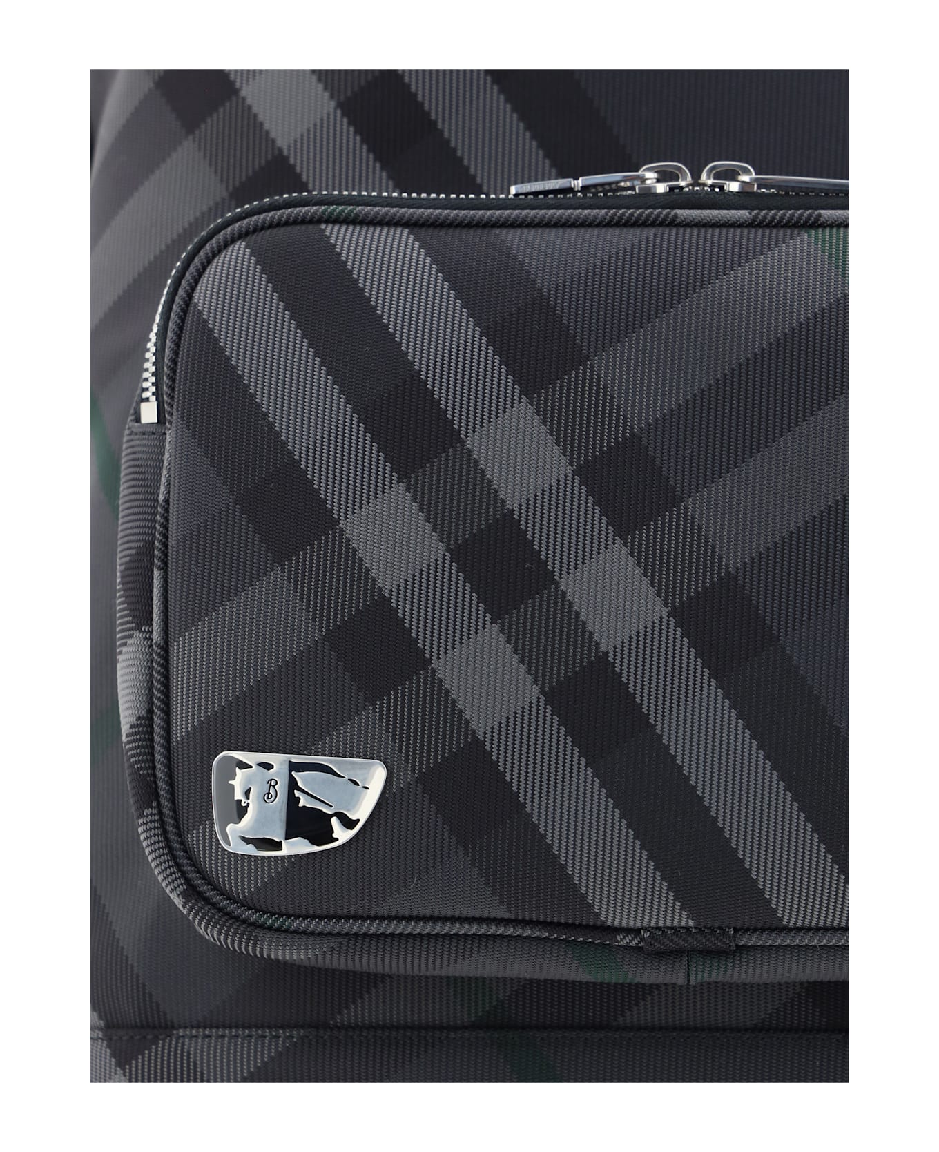 Burberry Printed Nylon Blend Grid Backpack - CHARCOAL