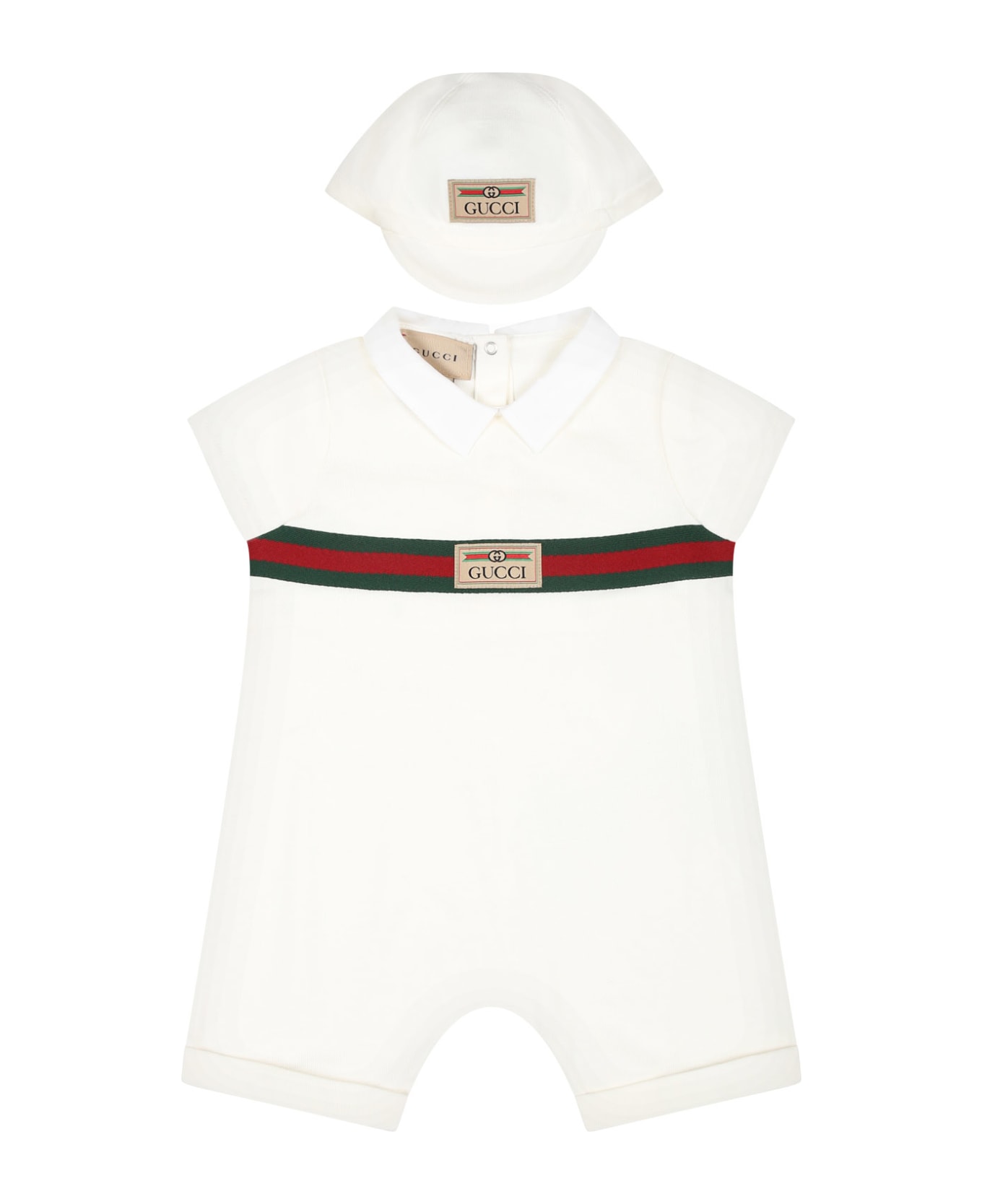 Gucci White Set For Baby Boy With Logo - White ボディスーツ＆セットアップ