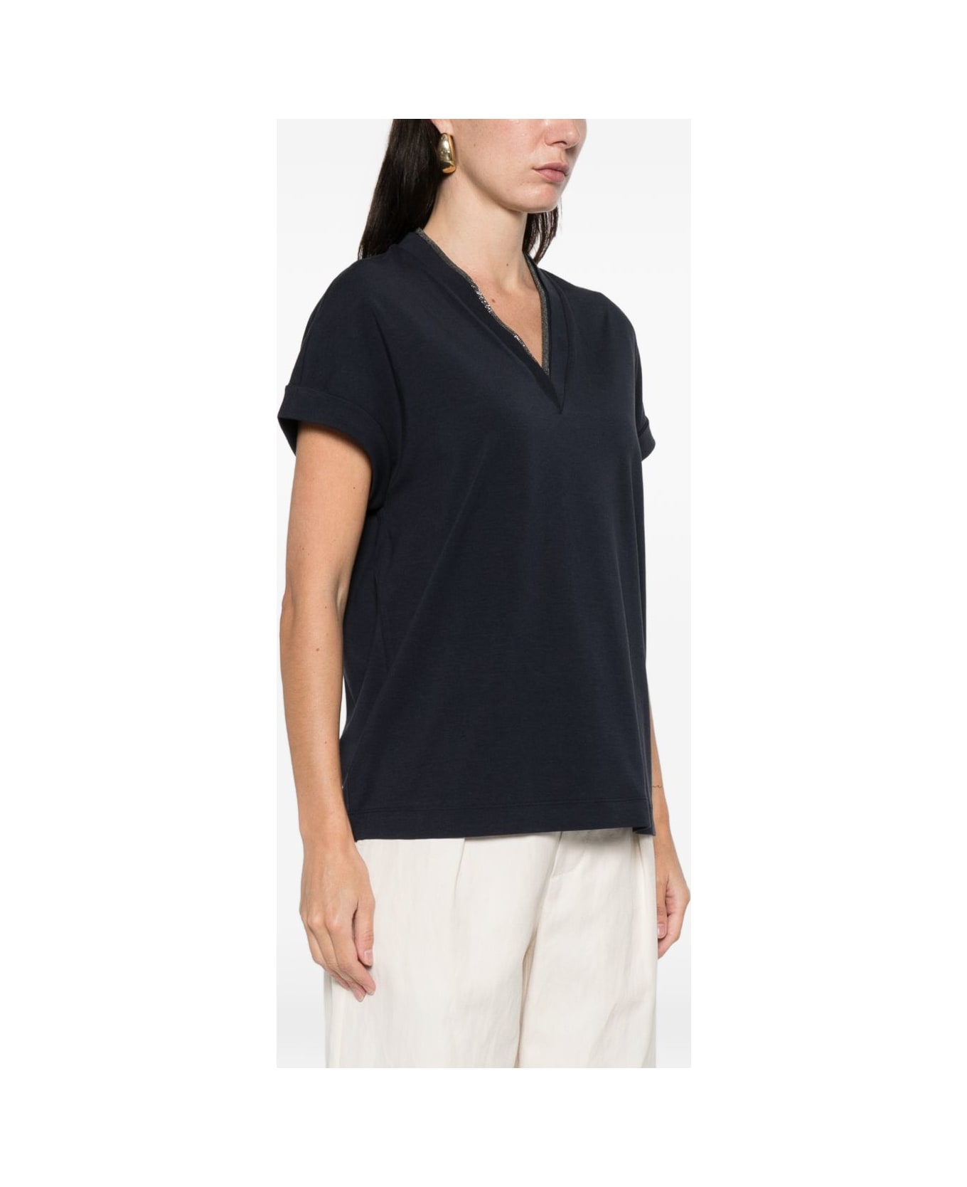 Brunello Cucinelli Cotton V-necked T-shirt - Blue