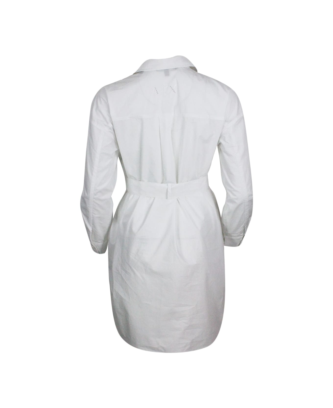 Armani Collezioni Dress Made Of Soft Cotton With Long Sleeves, With Button Closure On The Front And Belt. - White ワンピース＆ドレス