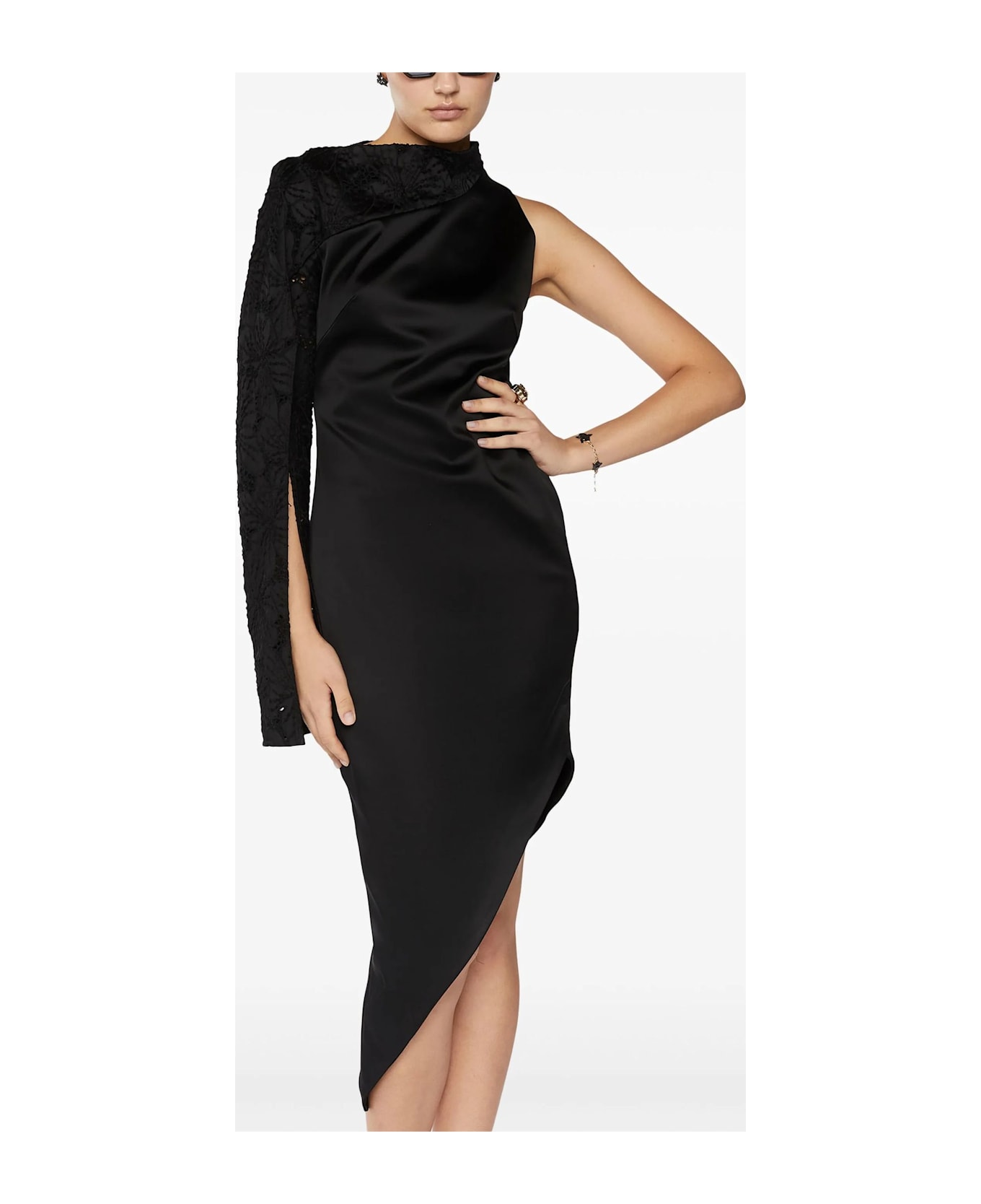 Genny Satin One-shoulder Sheath Dress - Black