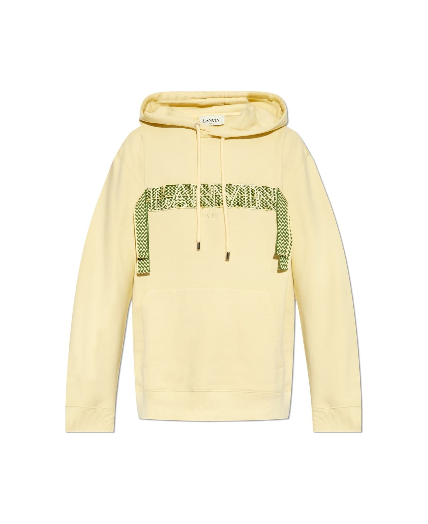 Lanvin Logo-embroidered Lace-detailed Drawstring Hoodie - YELLOW