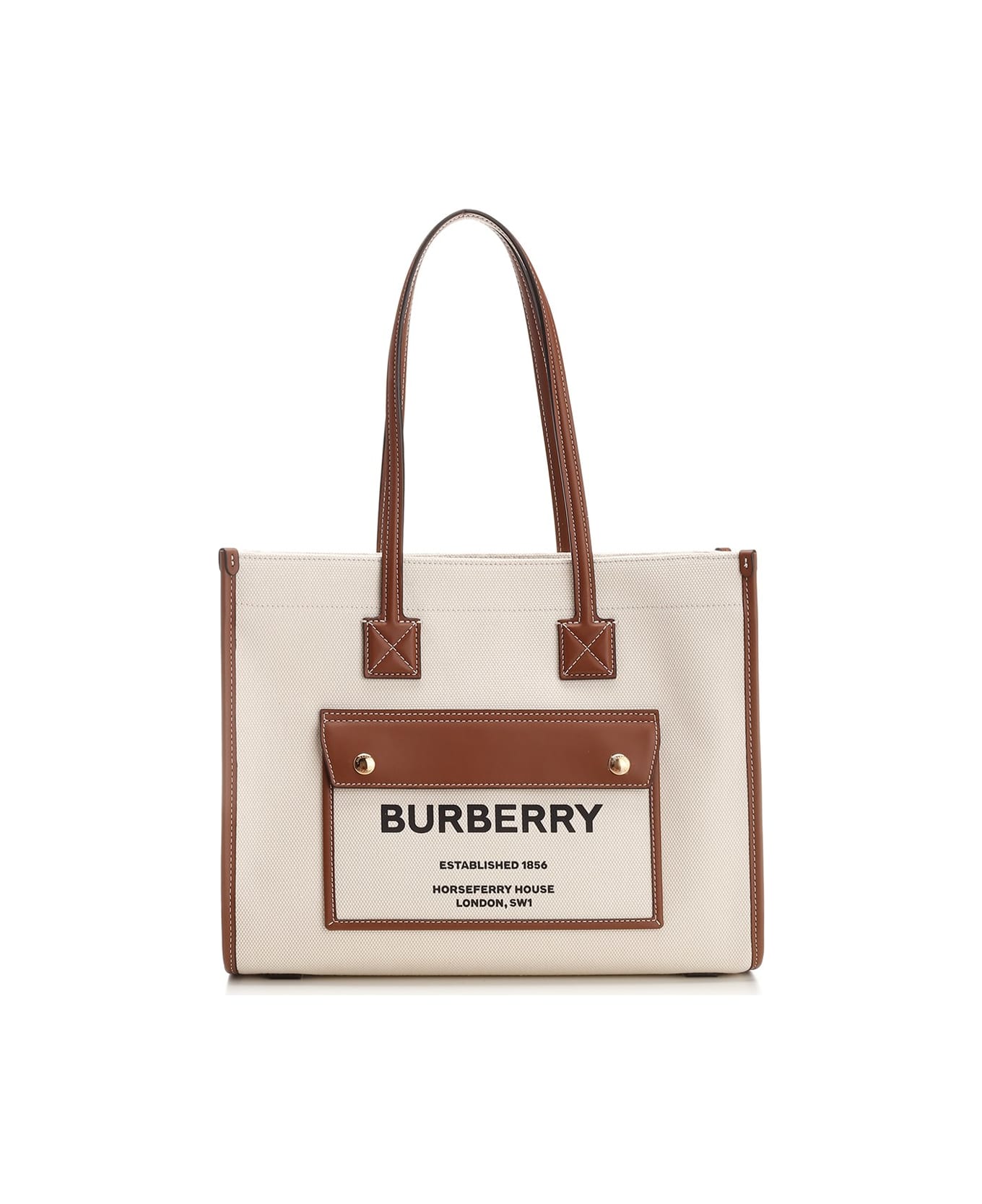 Burberry Tote Bag In Canvas - White トートバッグ