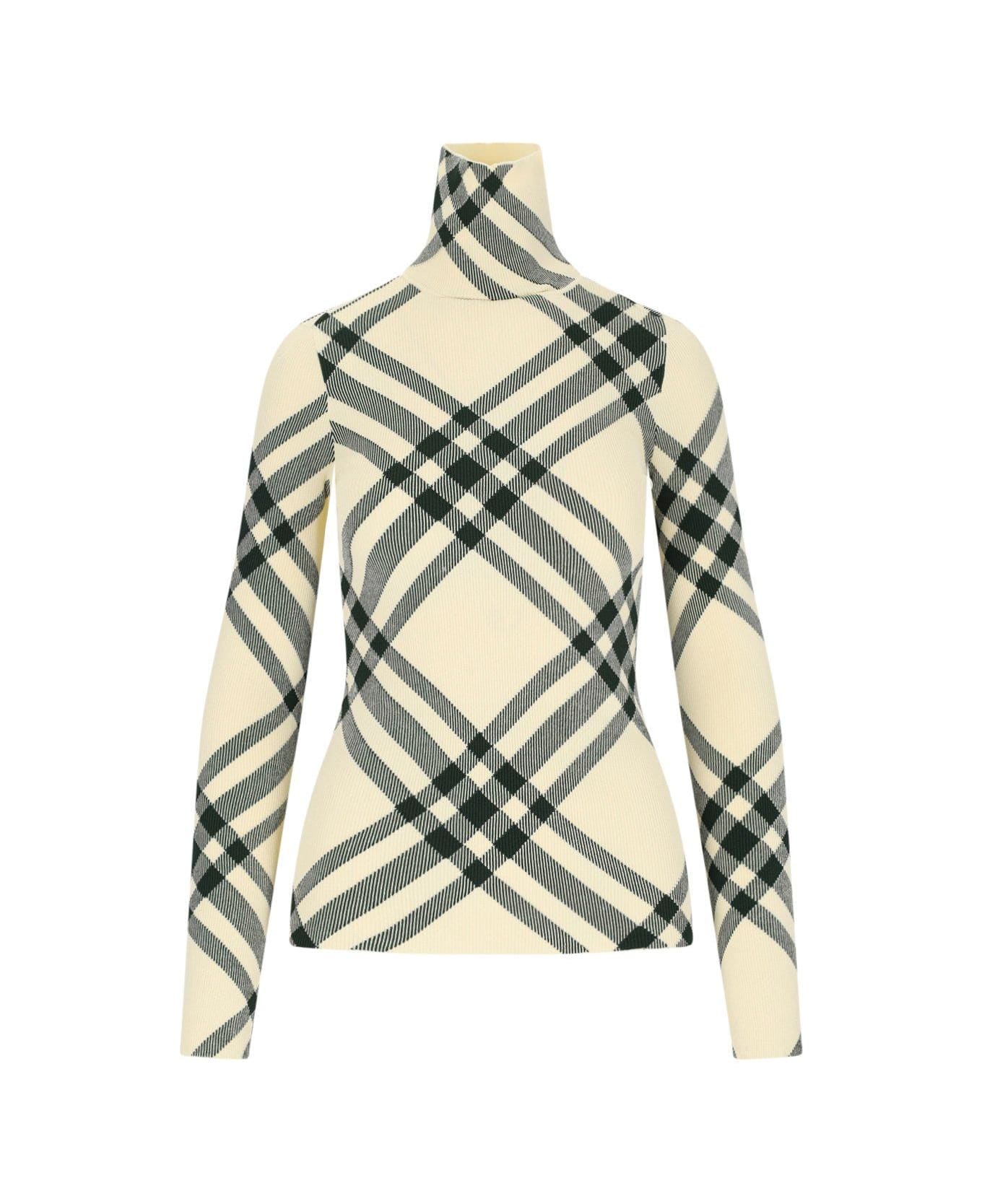 Burberry Check-pattern High-neck Knitted Jumper - BURBERRY 8022285 ARCHIVE BEIGE IP CHK Elastane Cotton