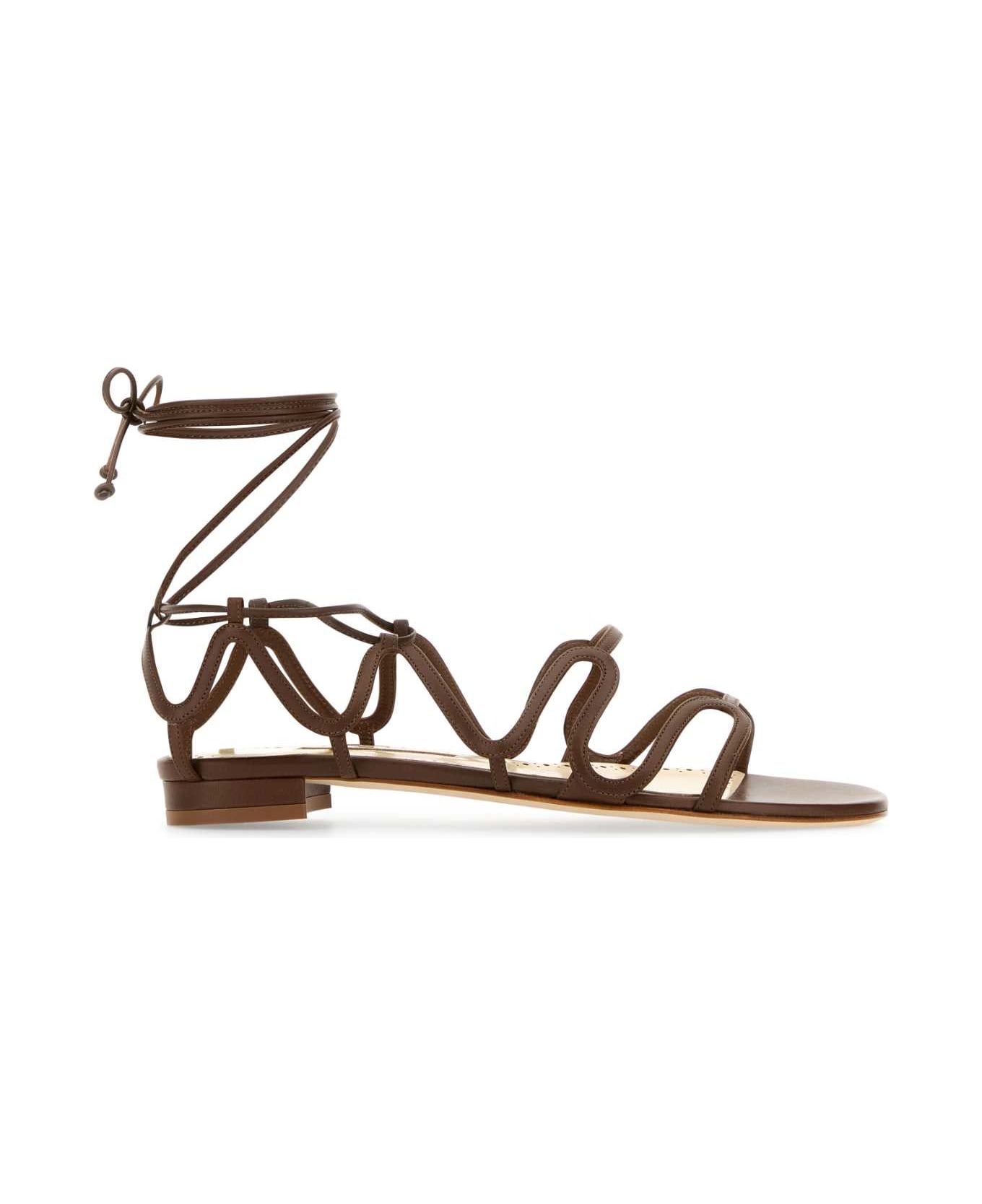 Manolo Blahnik Brown Leather Fawda Sandals - DBRW