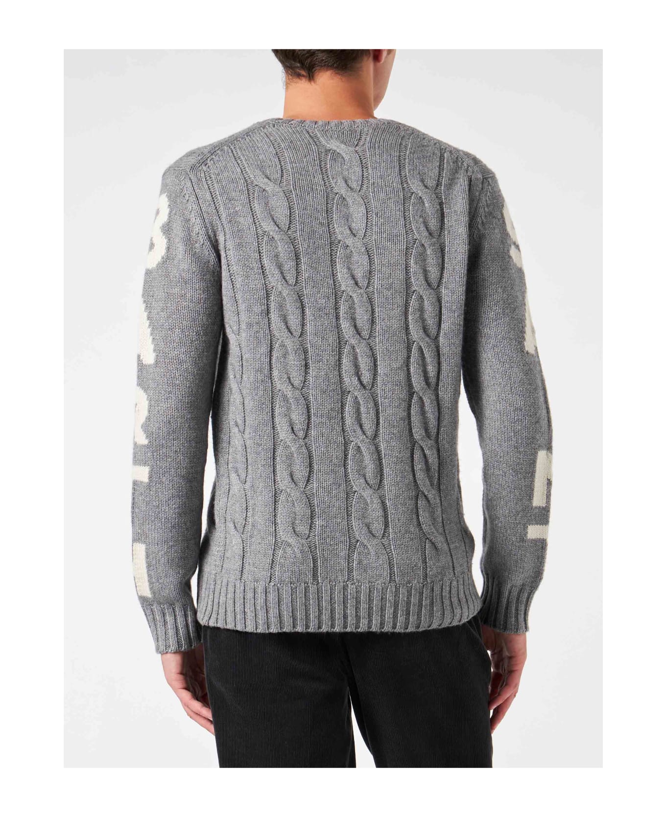 MC2 Saint Barth Man Heavyweight Creweneck Braided Grey Sweater - GREY