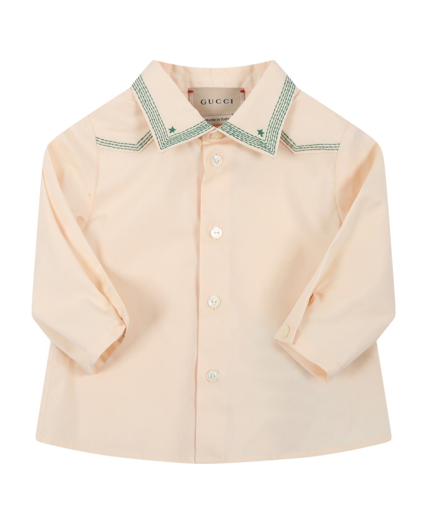 Gucci Ivory Shirt For Baby Boy With Green Double - Ivory