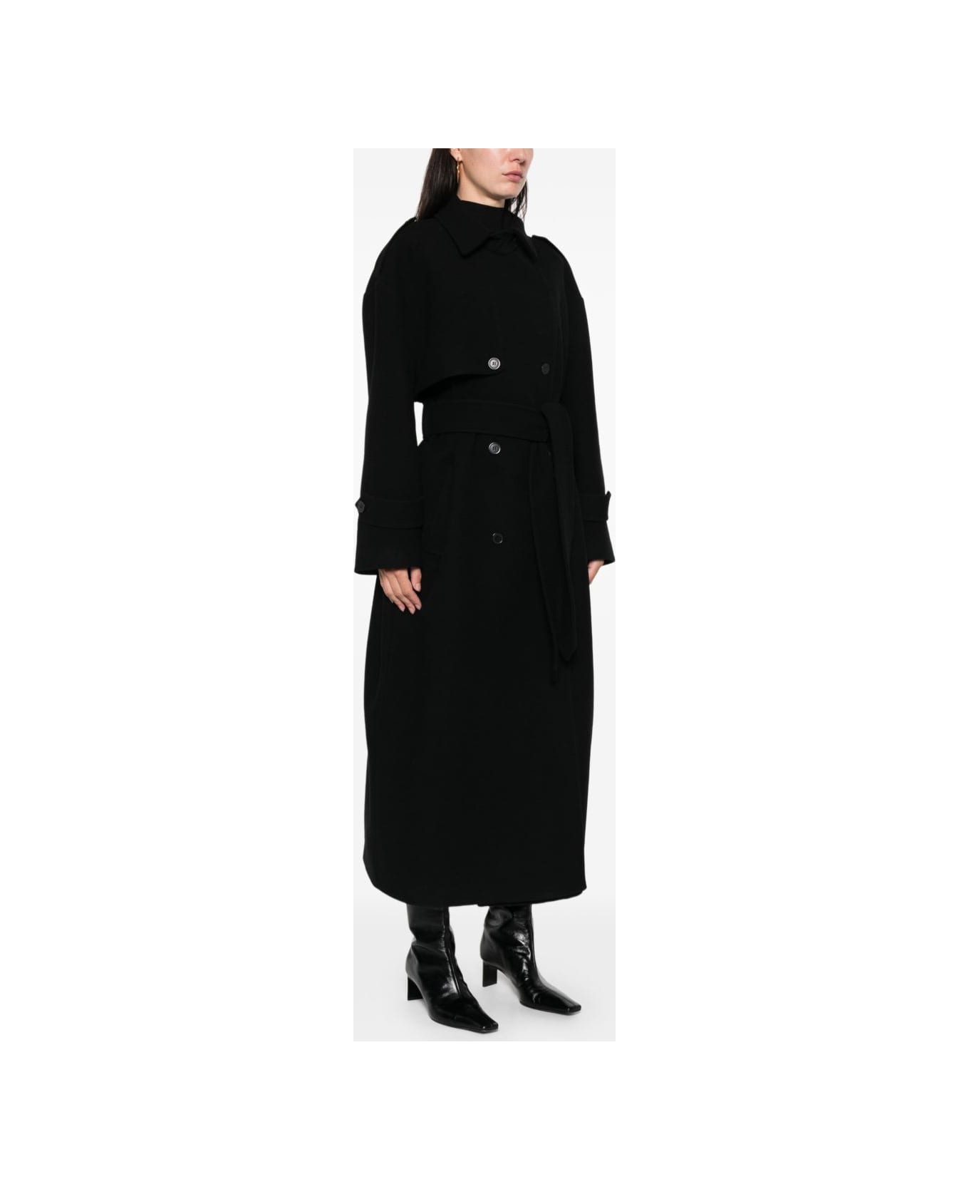 The Nina Studio Double-breasted Coat With Belt - Black