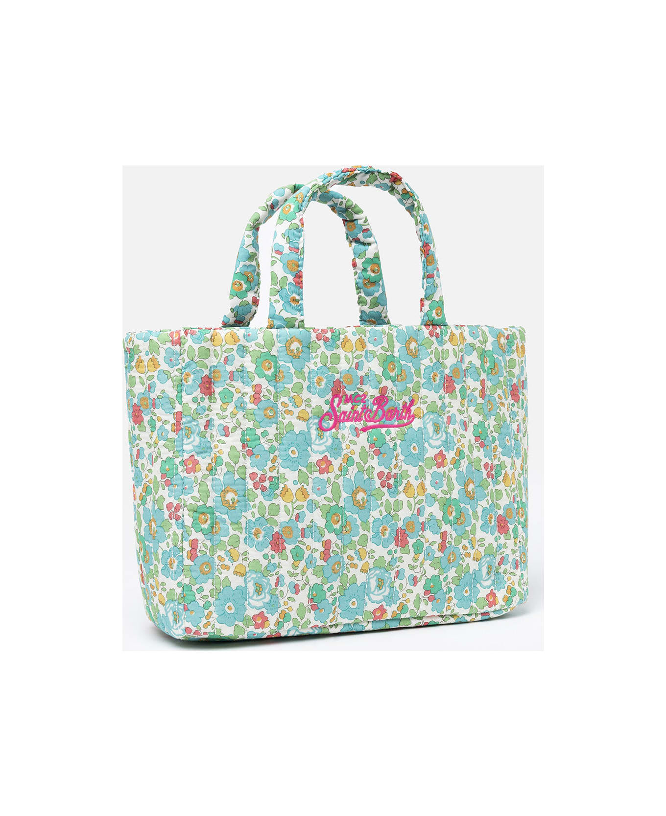 MC2 Saint Barth Betsy Quilted Soft Tote Mid Bag | Made With Liberty Fabric - GREEN