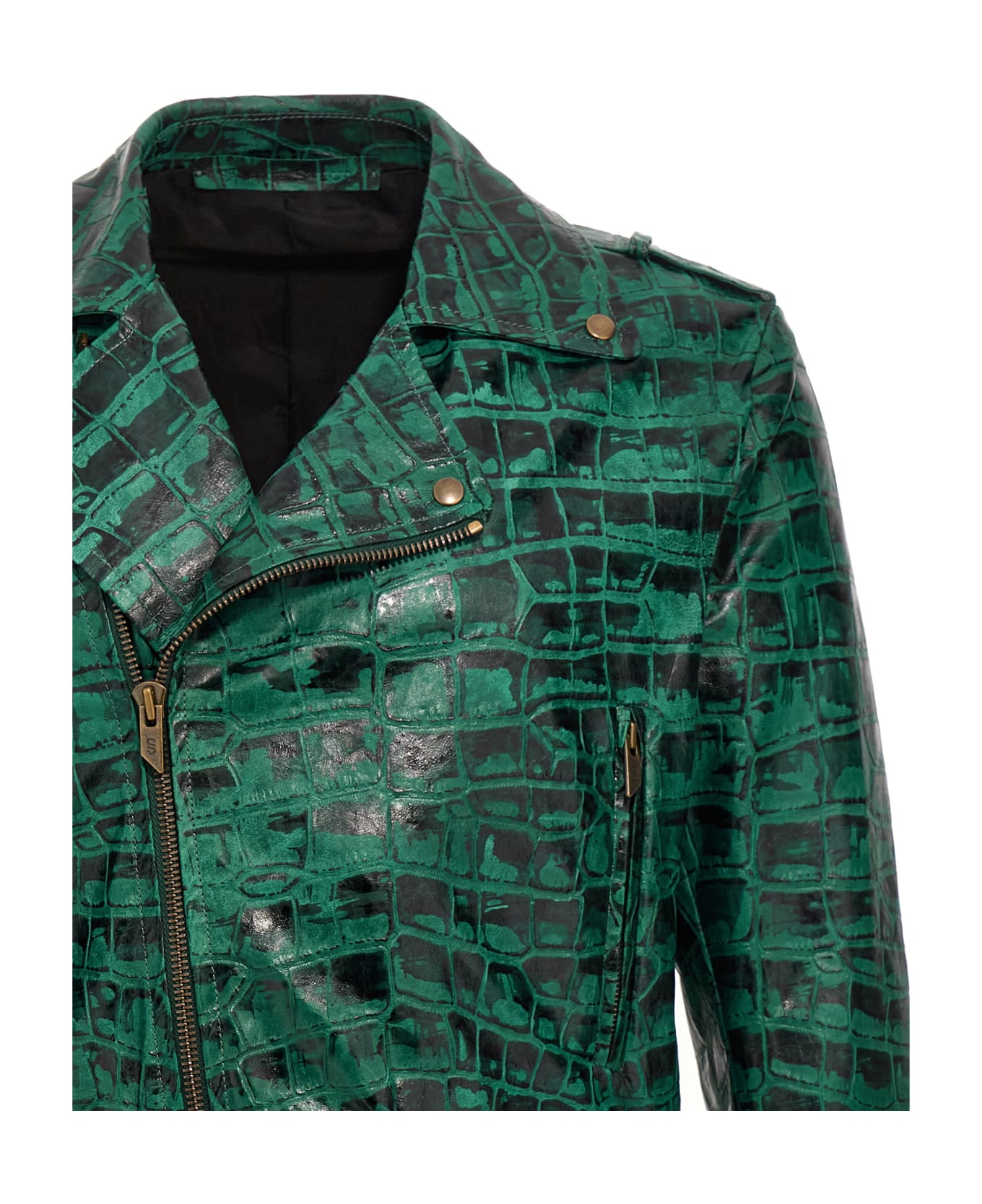 Salvatore Santoro Croc Print Leather Jacket - Green