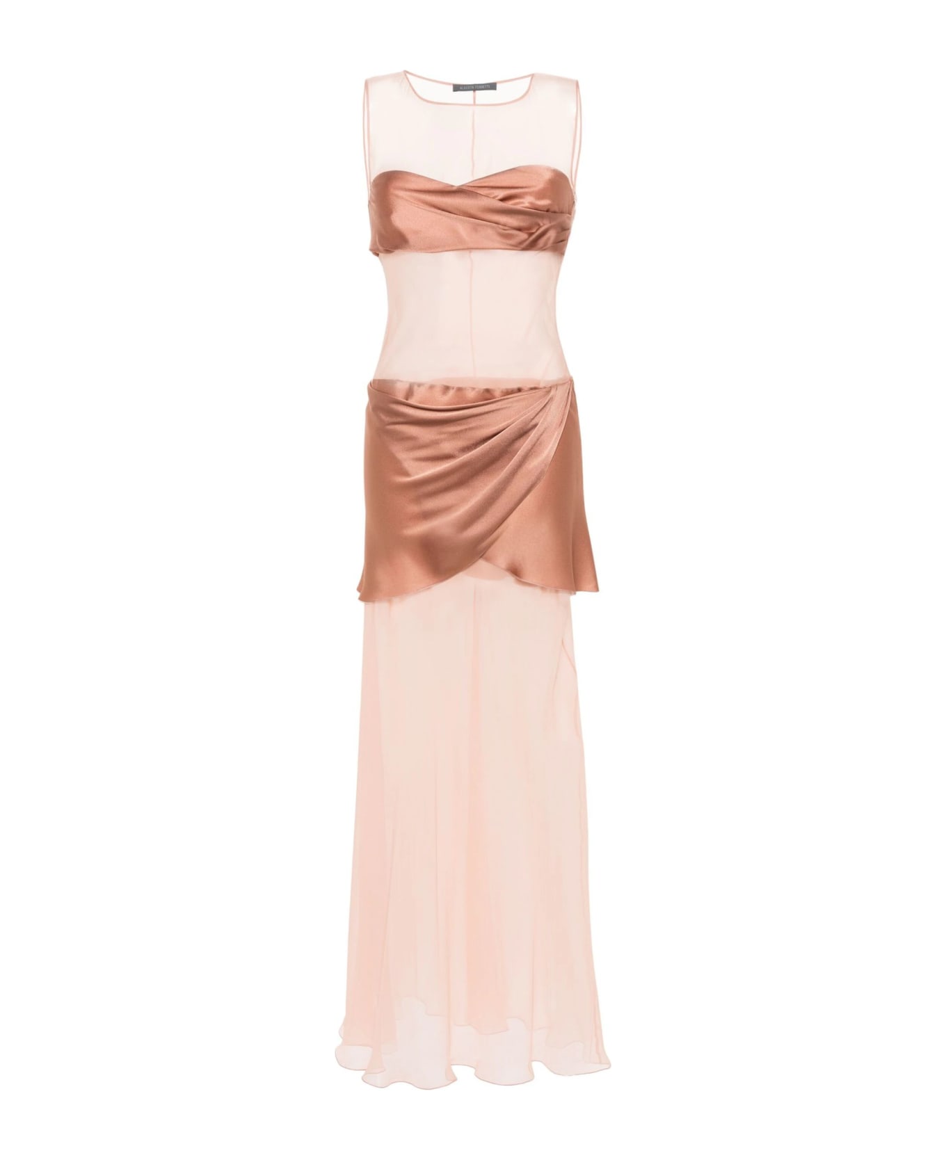 Alberta Ferretti Longuette Dress Made Of Satin And Chiffon - Beige ワンピース＆ドレス