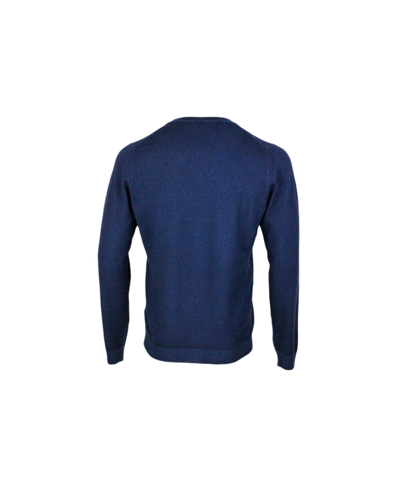 Malo Lightweight Crew-neck Long-sleeved Sweater Made Of Garment-dyed Soft Light Cashmere - Blu