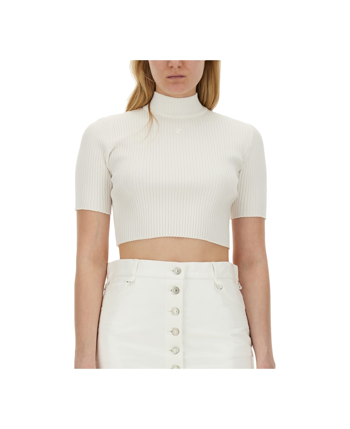 Courrèges Top Cropped - WHITE ニットウェア