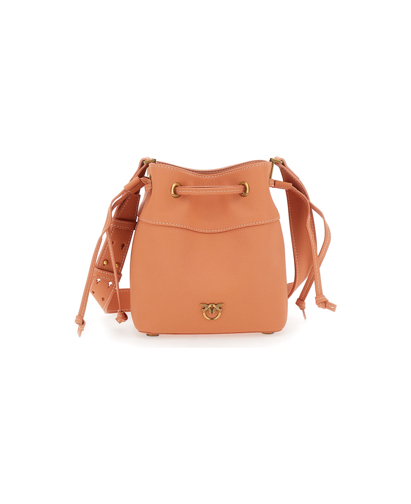 Pinko Leather Shoulder Bag With Logo - Orange
