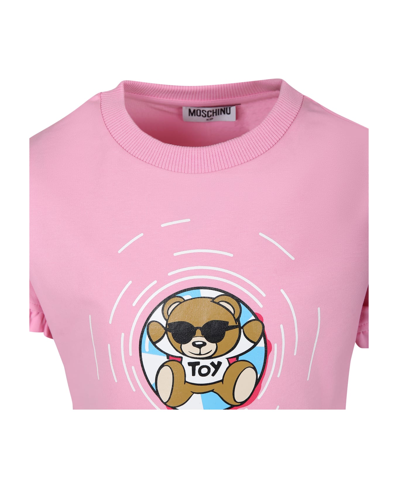 Moschino Pink Dress For Girl With Multicolor Print And Teddy Bear - Pink