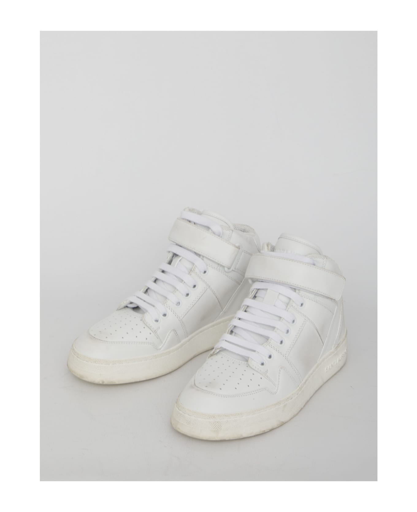 Saint Laurent Lax Sneakers In Washed-out Effect Leather - WHITE スニーカー