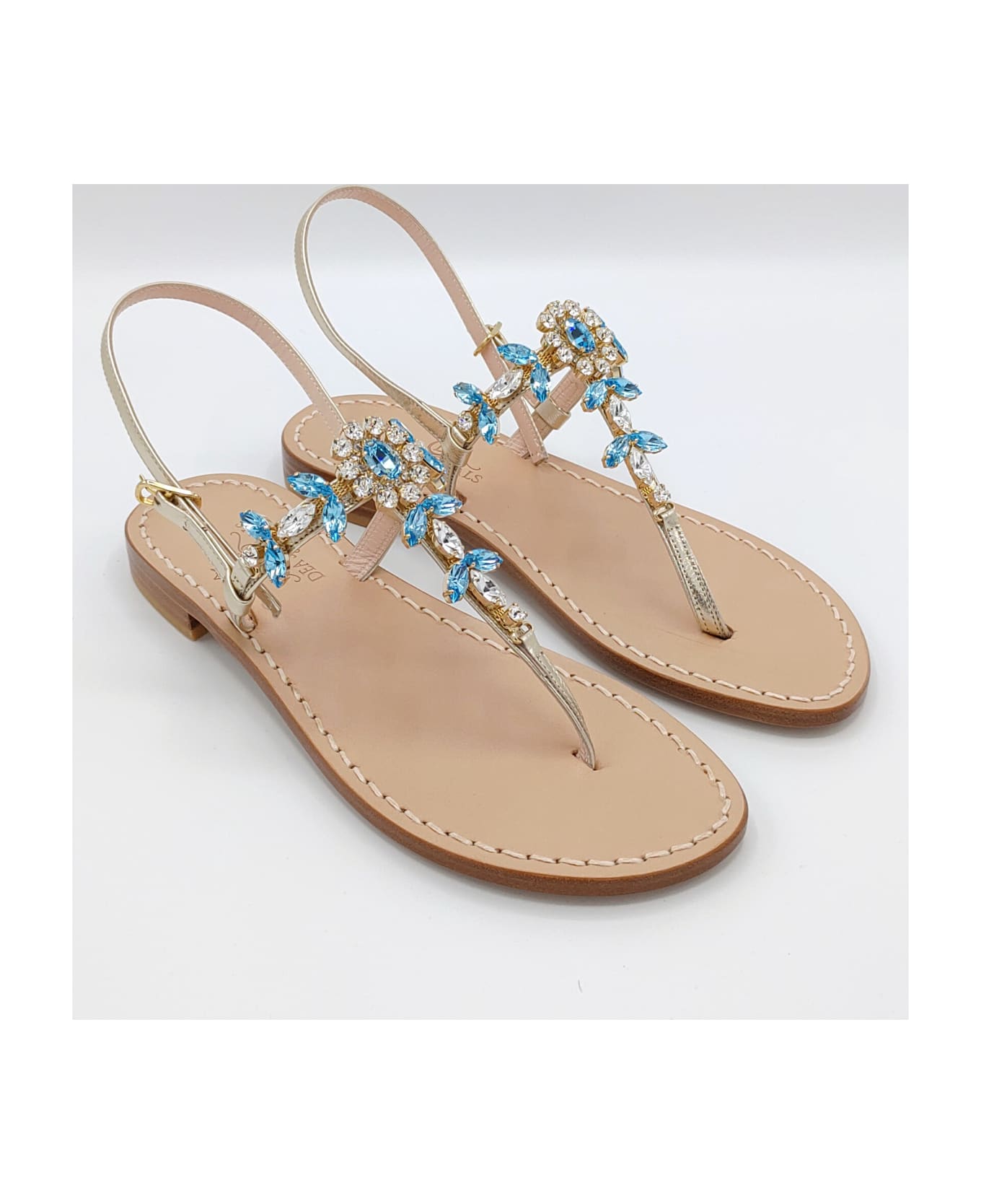Dea Sandals Marina Grande Flip Flops Thong Sandals - gold, crystal, sea water