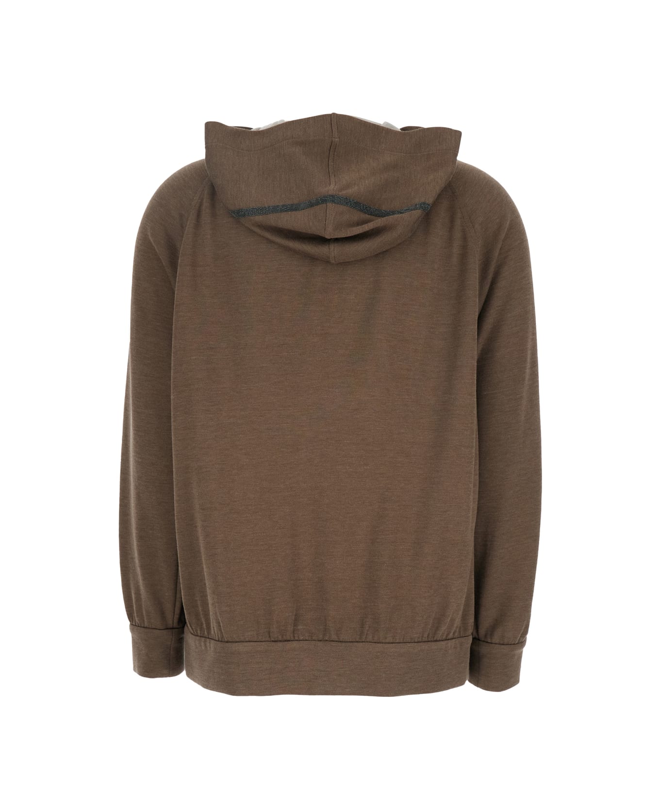 Brunello Cucinelli Brown Sweatshirt With Fixed Hood And Monil Detail On The Sleeve In Cotton Blend Woman - Brown