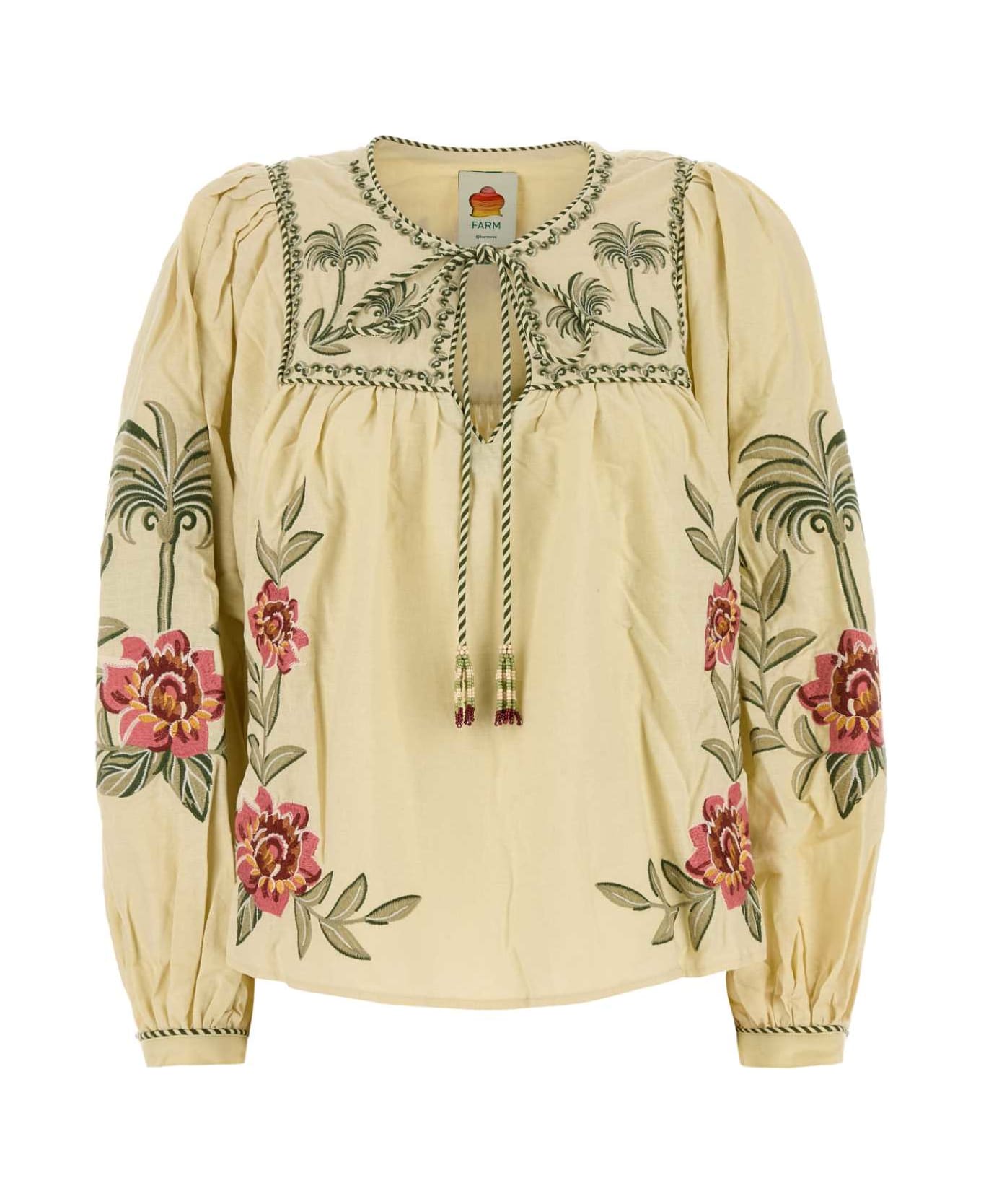 Farm Rio Cream Linen Blend Blouse - SAND