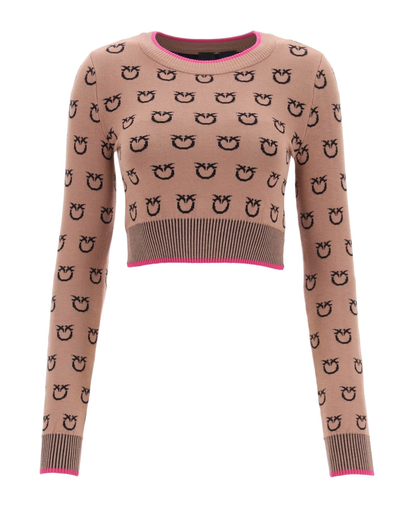 Pinko Love Birds Cropped Sweater - Camel