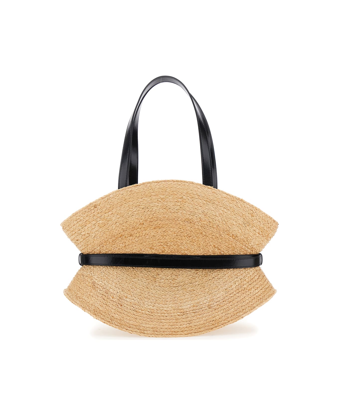 Balmain Shuffle Medium-raffia&calfskin - Beige