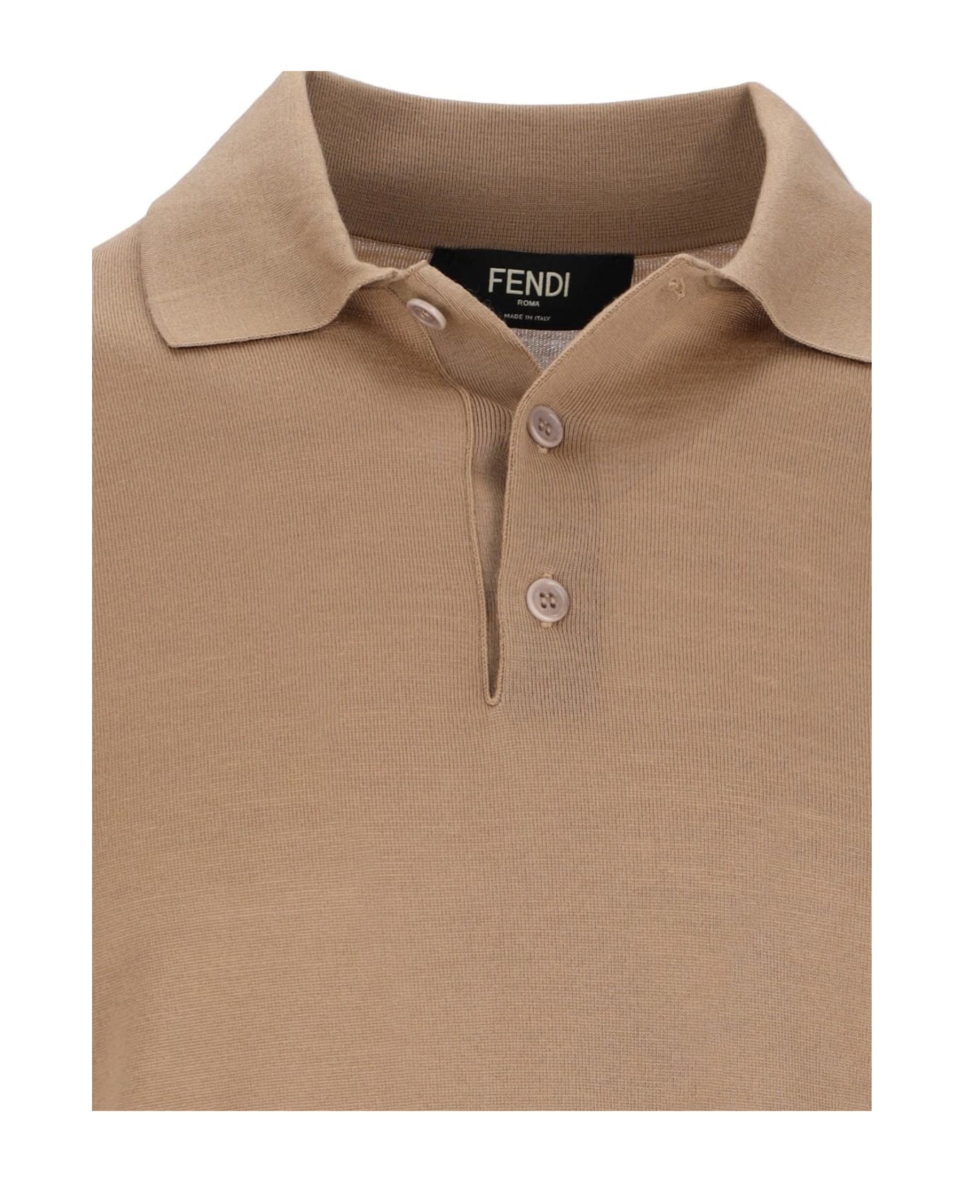 Fendi Logo Knit Polo Shirt - Nut