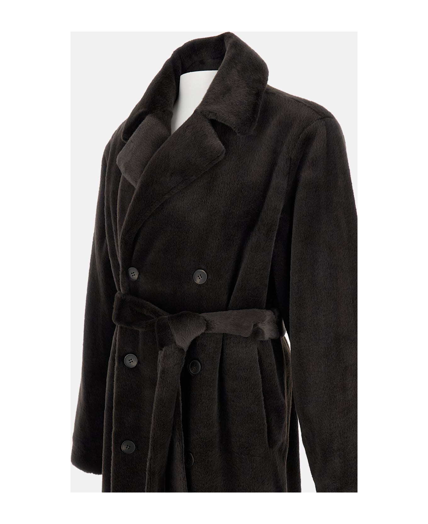 Drôle de Monsieur Brown Faux-fur Coat With Waist Belt - Brown