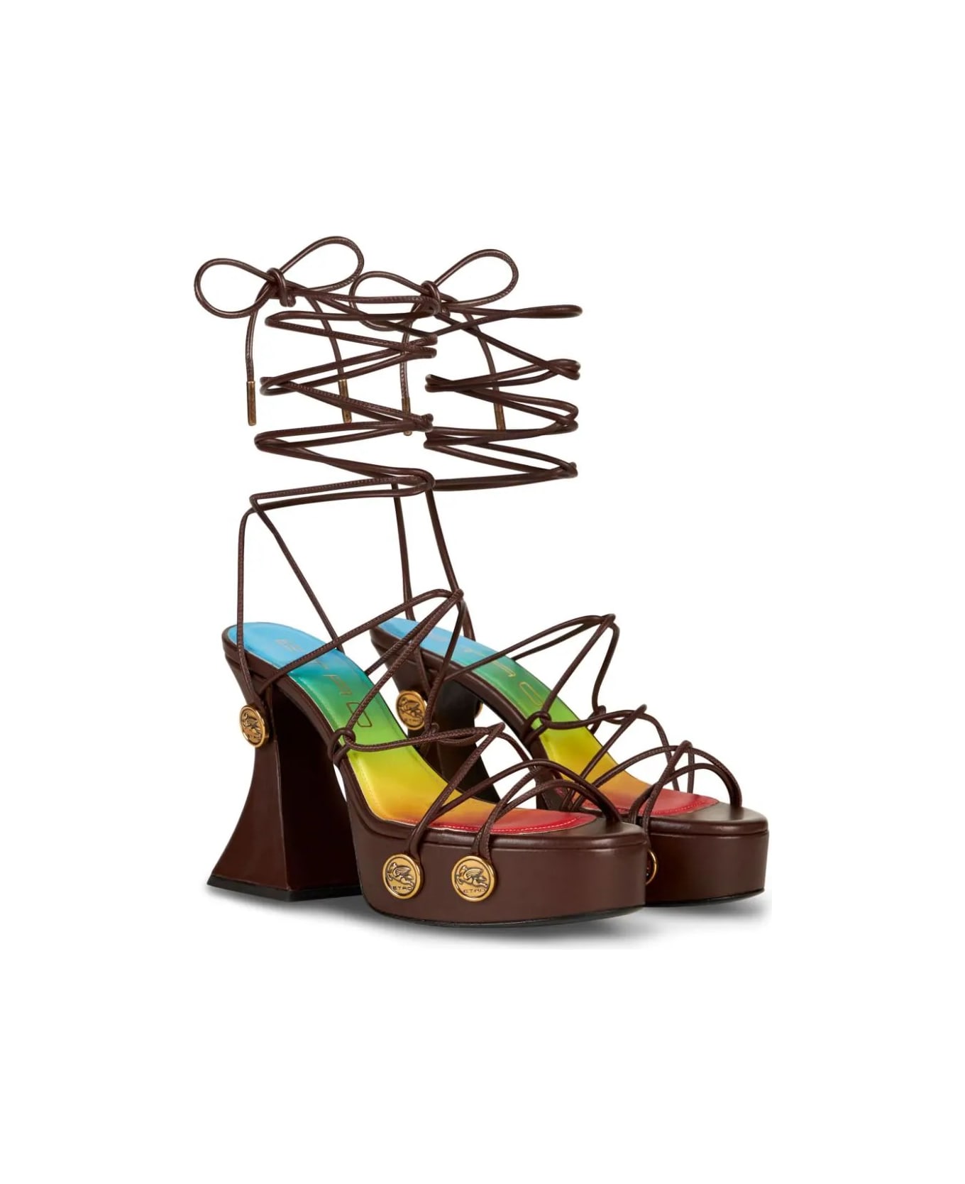 Etro Brown Platform Sandals With Straps And Studs - Brown サンダル