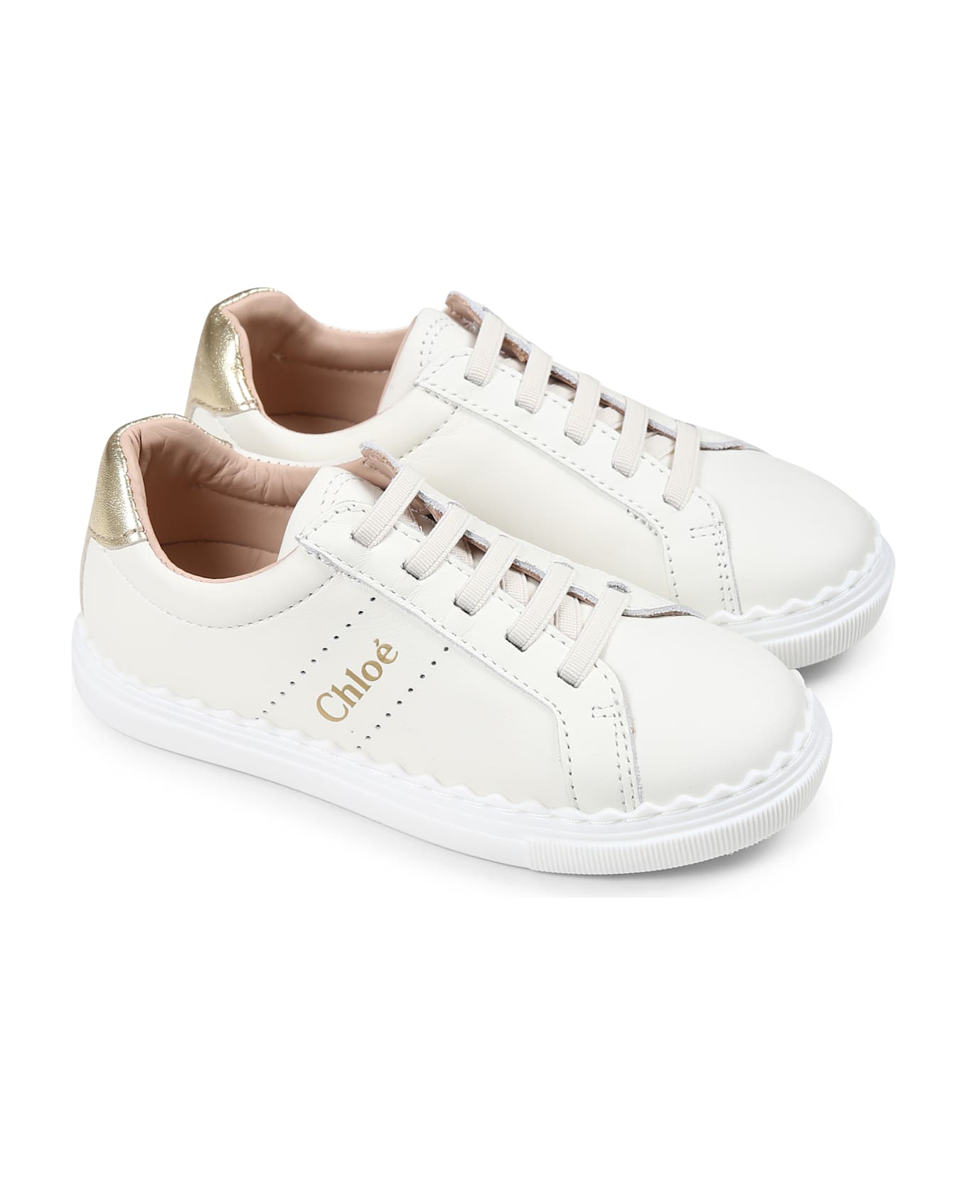Chloé Ivory Sneakers For Girl With Logo - White