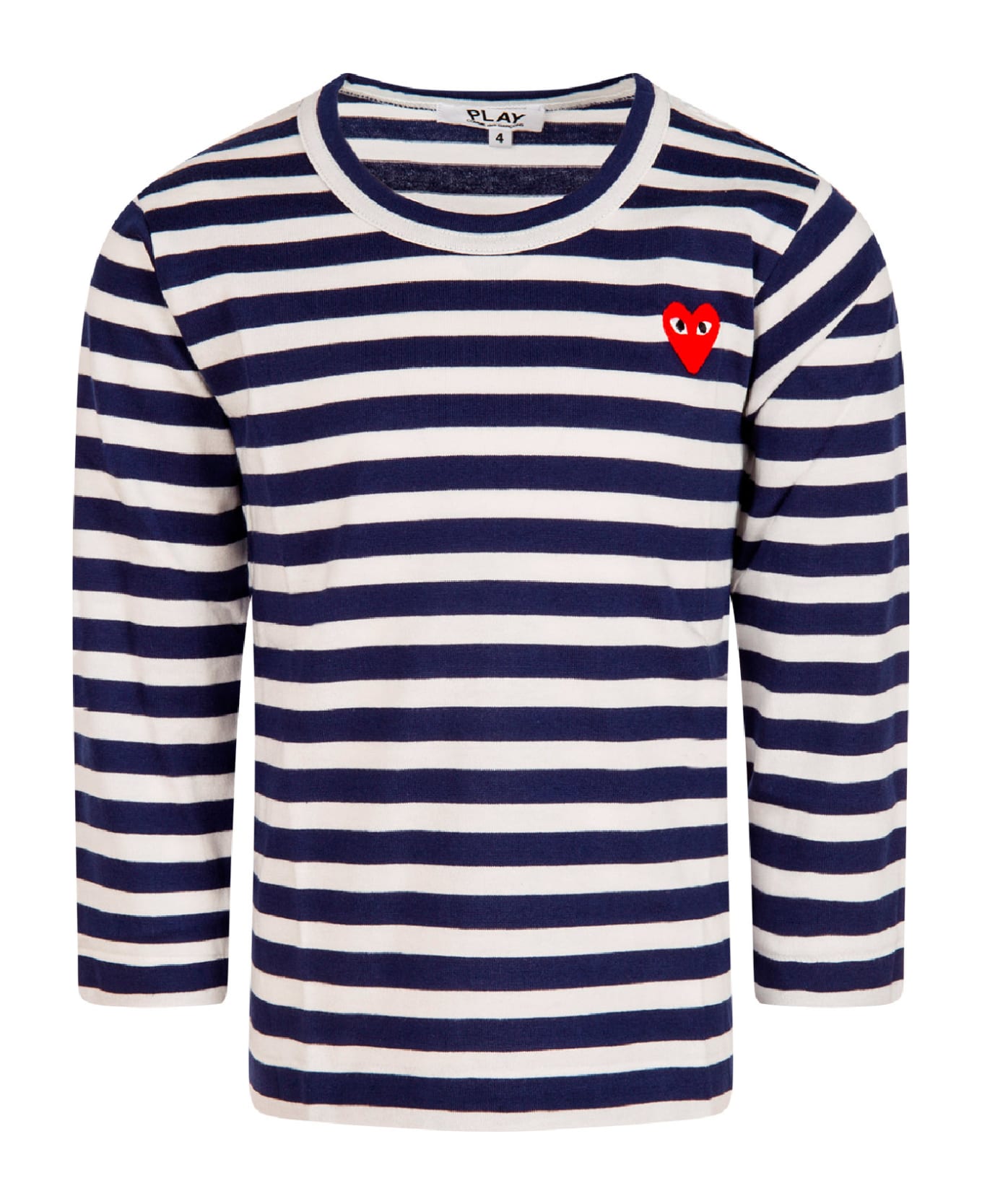 Comme des Garçons Play White And Blue Striped T-shirt With Heart For Kids - Blue