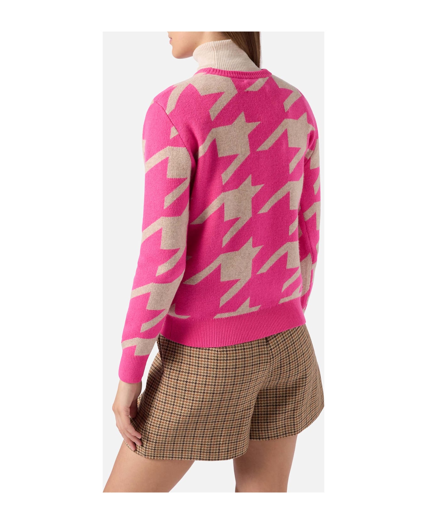 MC2 Saint Barth Woman Pied De Poule Sweater New Queen With Snoopy Jacquard - PINK