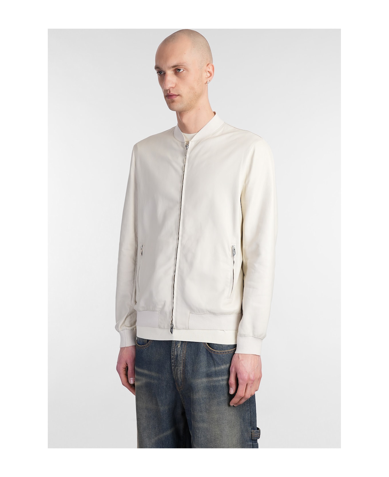 Salvatore Santoro Bomber Jacket In Grey Leather - grey