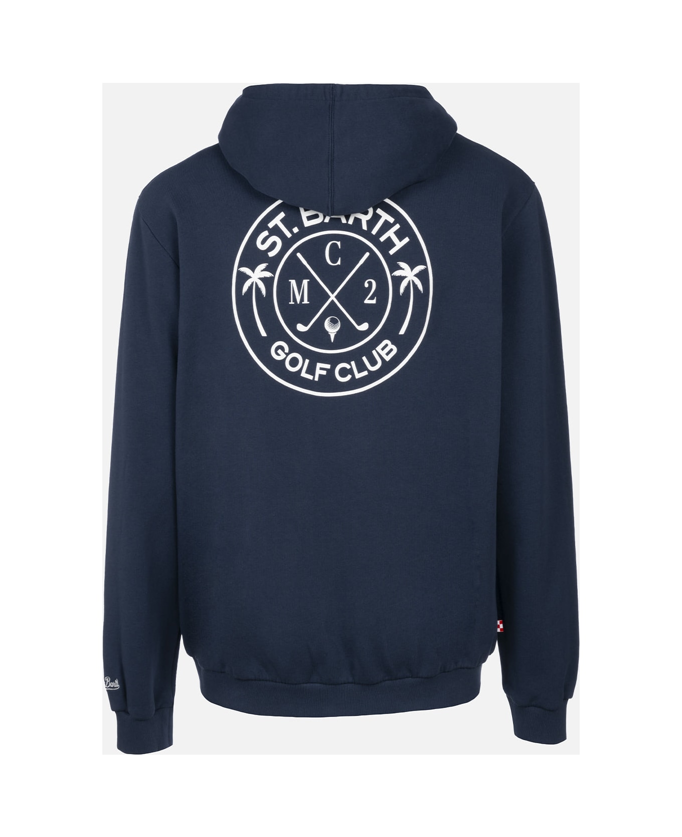MC2 Saint Barth Man Zipped Cotton Fleece Hoodie Danny With Front And Back Print - BLUE