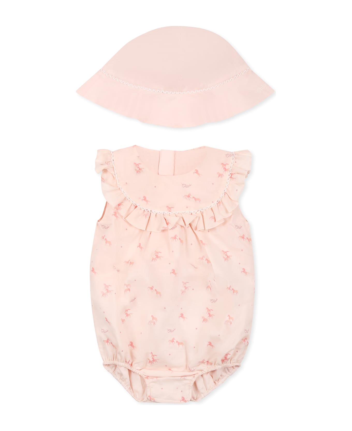 Chloé Pink Newborn Set For Baby Girl With Unicorns - Pink