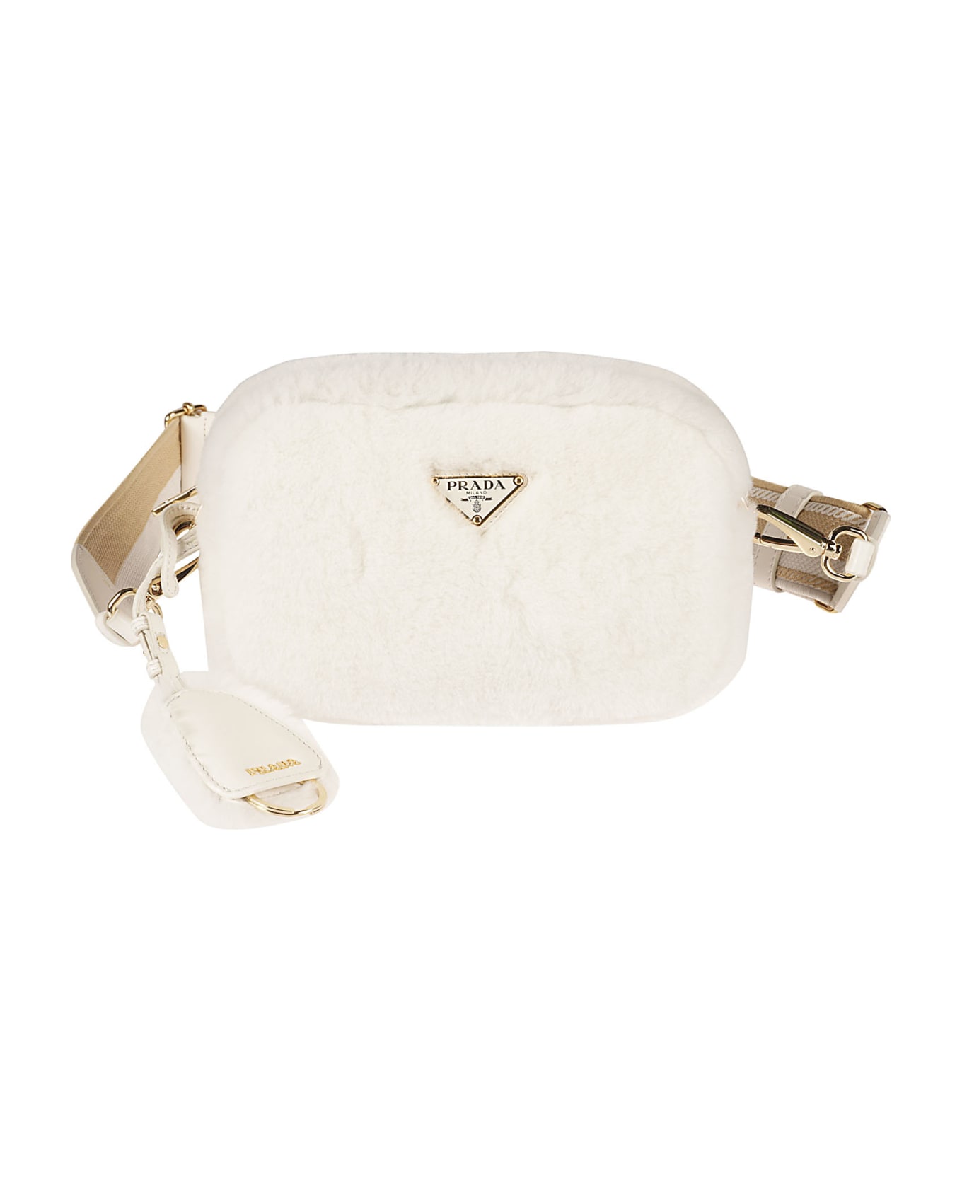 Prada Fur Applique Logo Detail Camera Bag - White