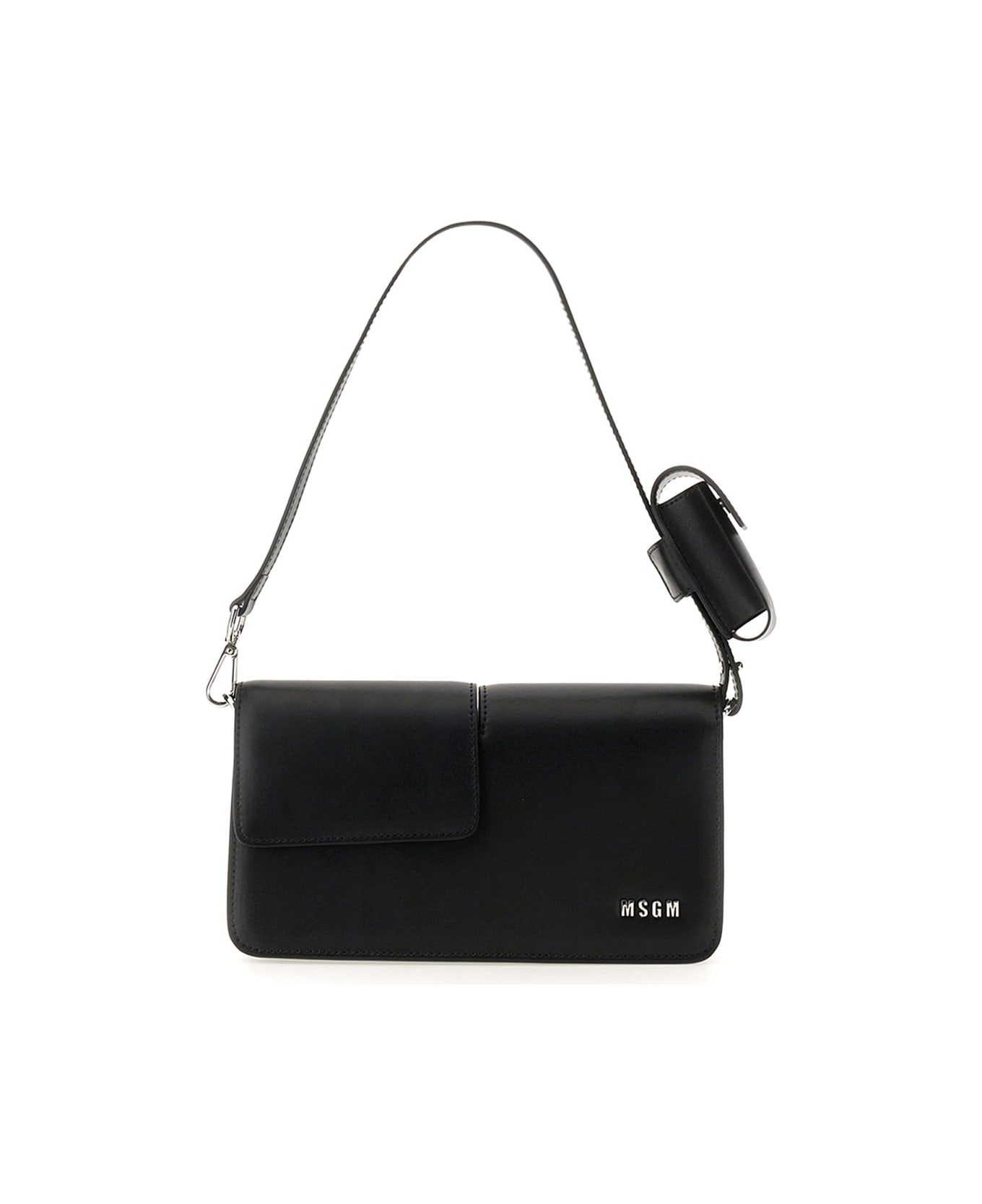 MSGM Baguette Bag With Double Flap And Logo - BLACK