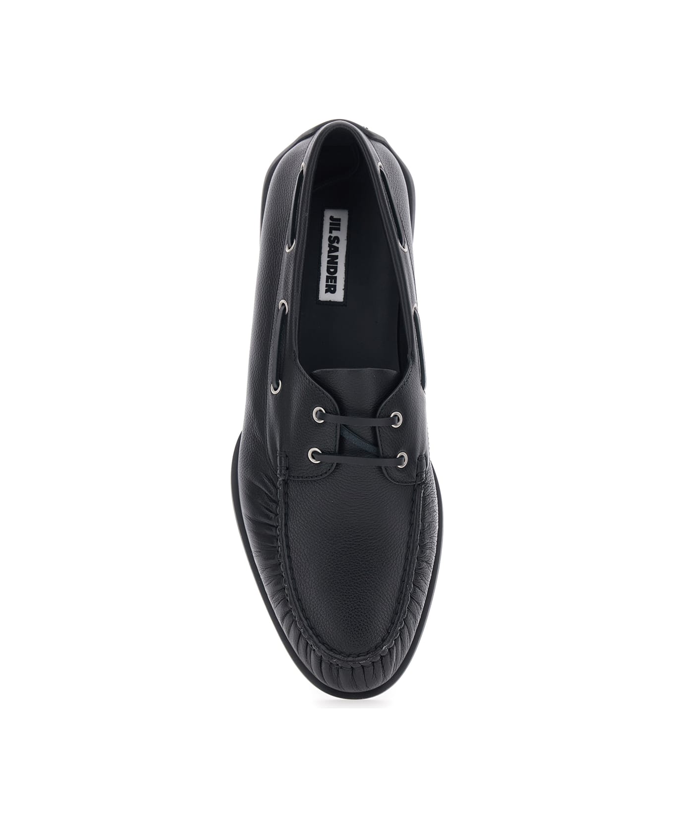 Jil Sander Black Loafers With Ruched Details And Almond Toe In Leather Man - Black