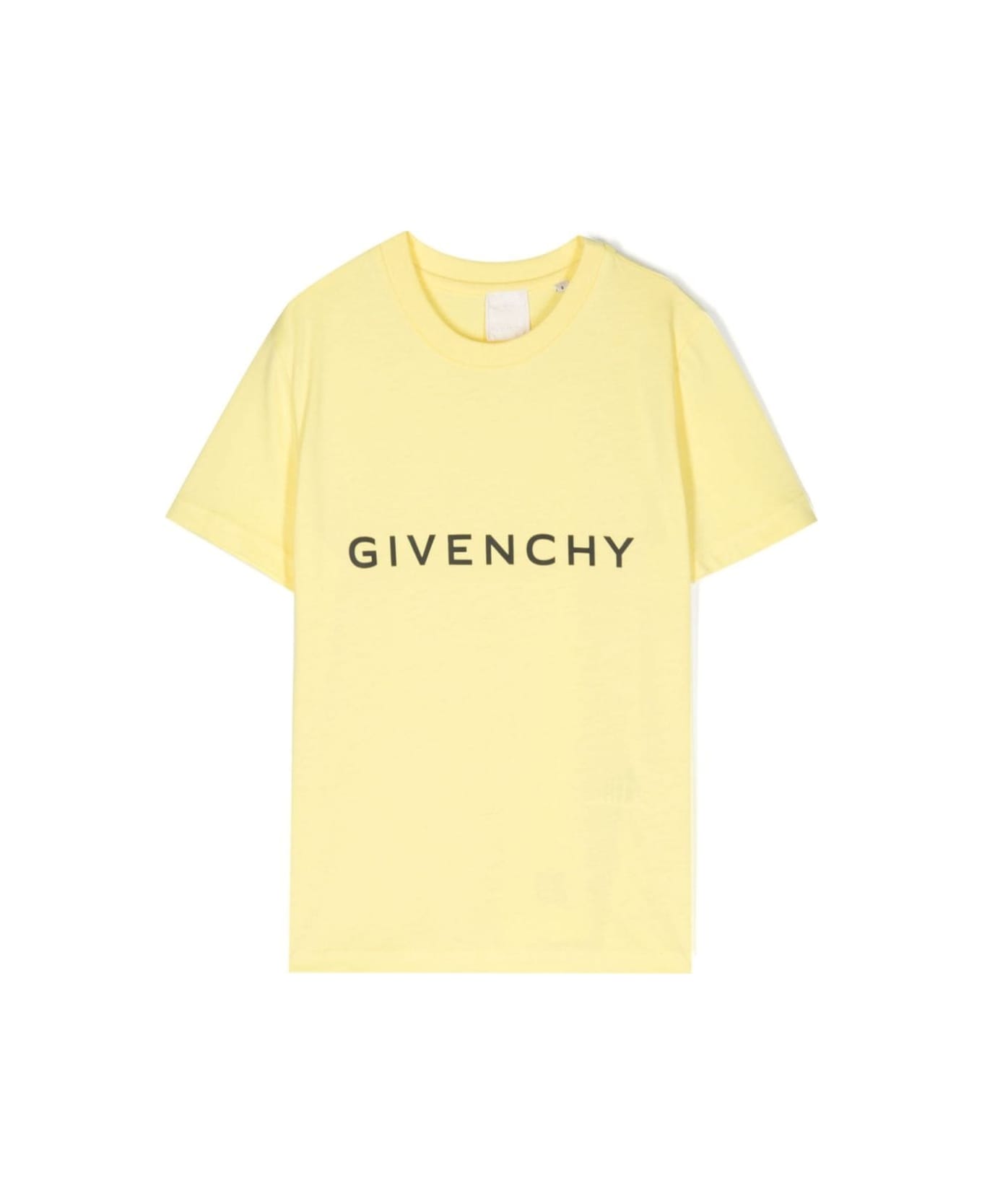 Givenchy Yellow U Neckline T-shirt With Logo Print In Cotton Boy - Yellow