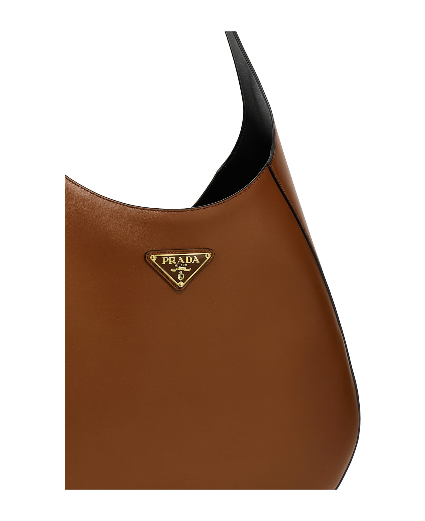Prada Logo Leather Shoulder Bag - Brown