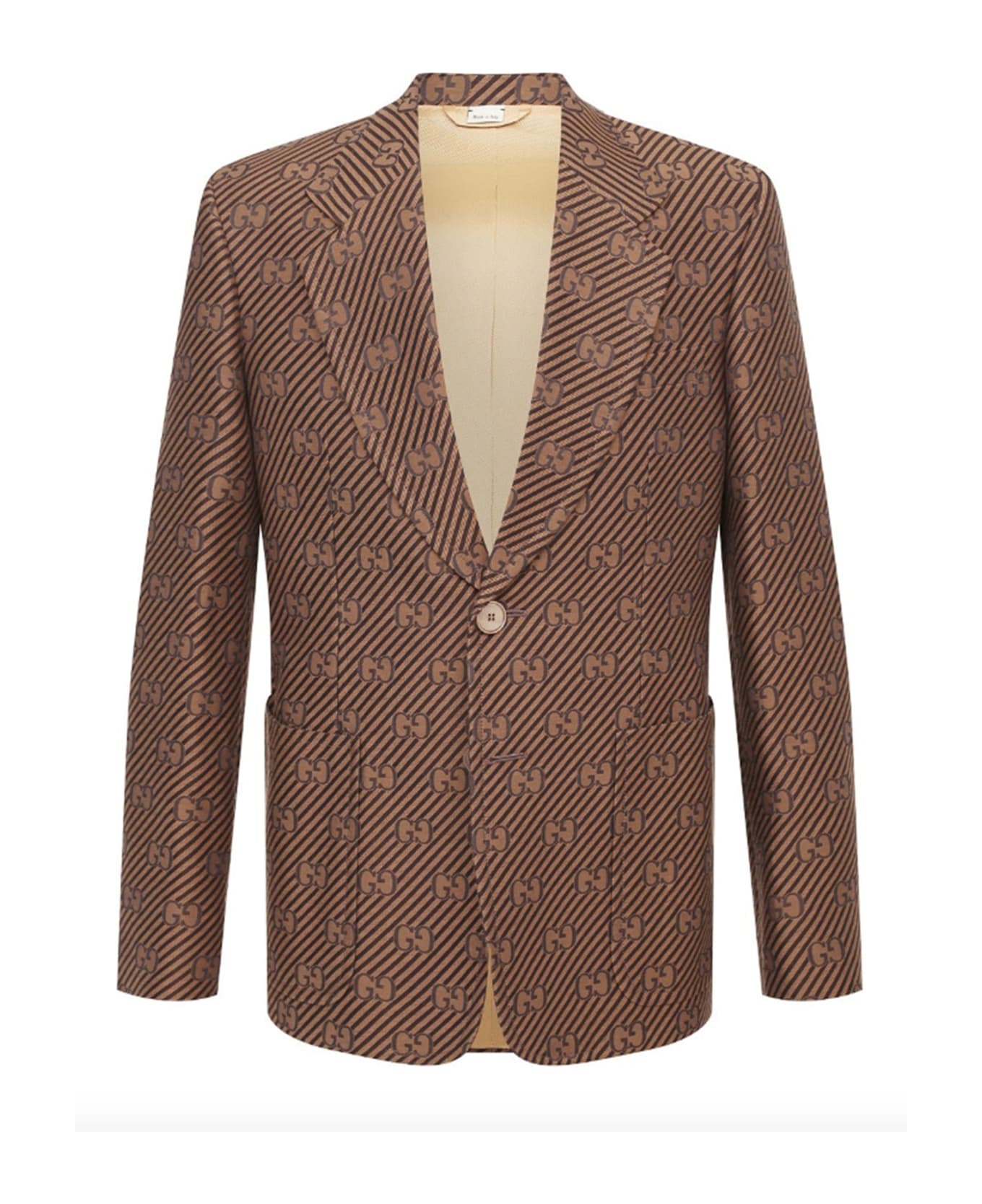 Gucci Gg Cotton And Silk Blazer Jacket - Brown