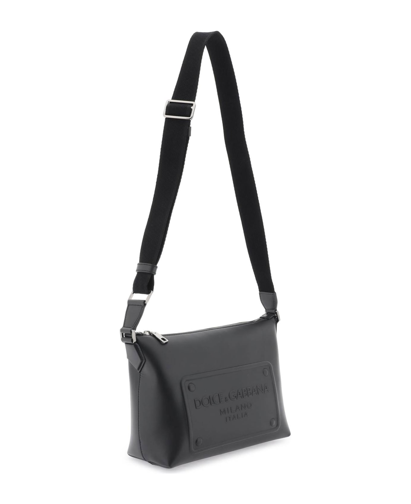Dolce & Gabbana Leather Crossbody Bag With Debossed Logo - NERO (Black)