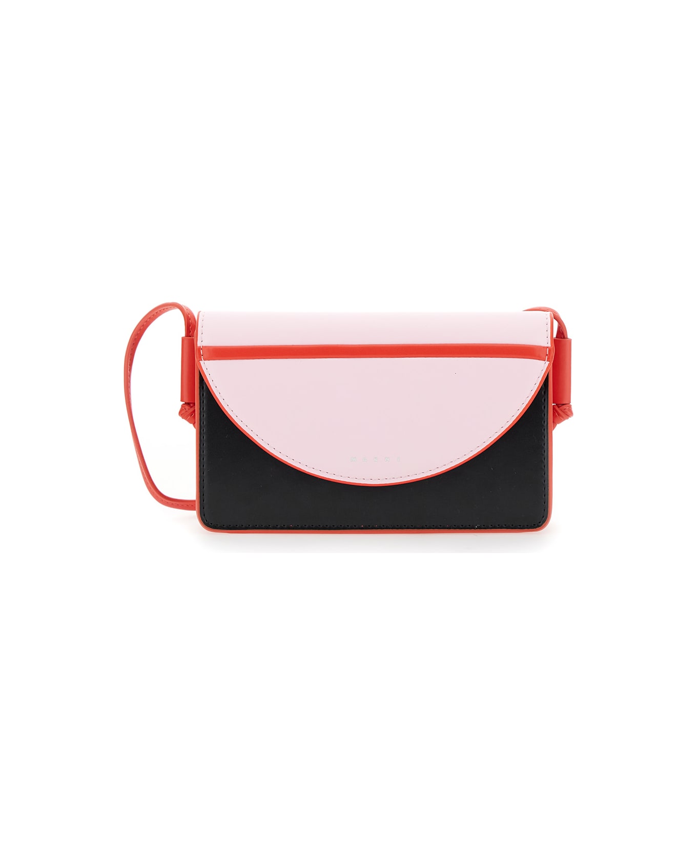 Marni Pink And Black Clutch With Logo Lettering And Shoulder Strap In Tech Fabric Girl - Pink