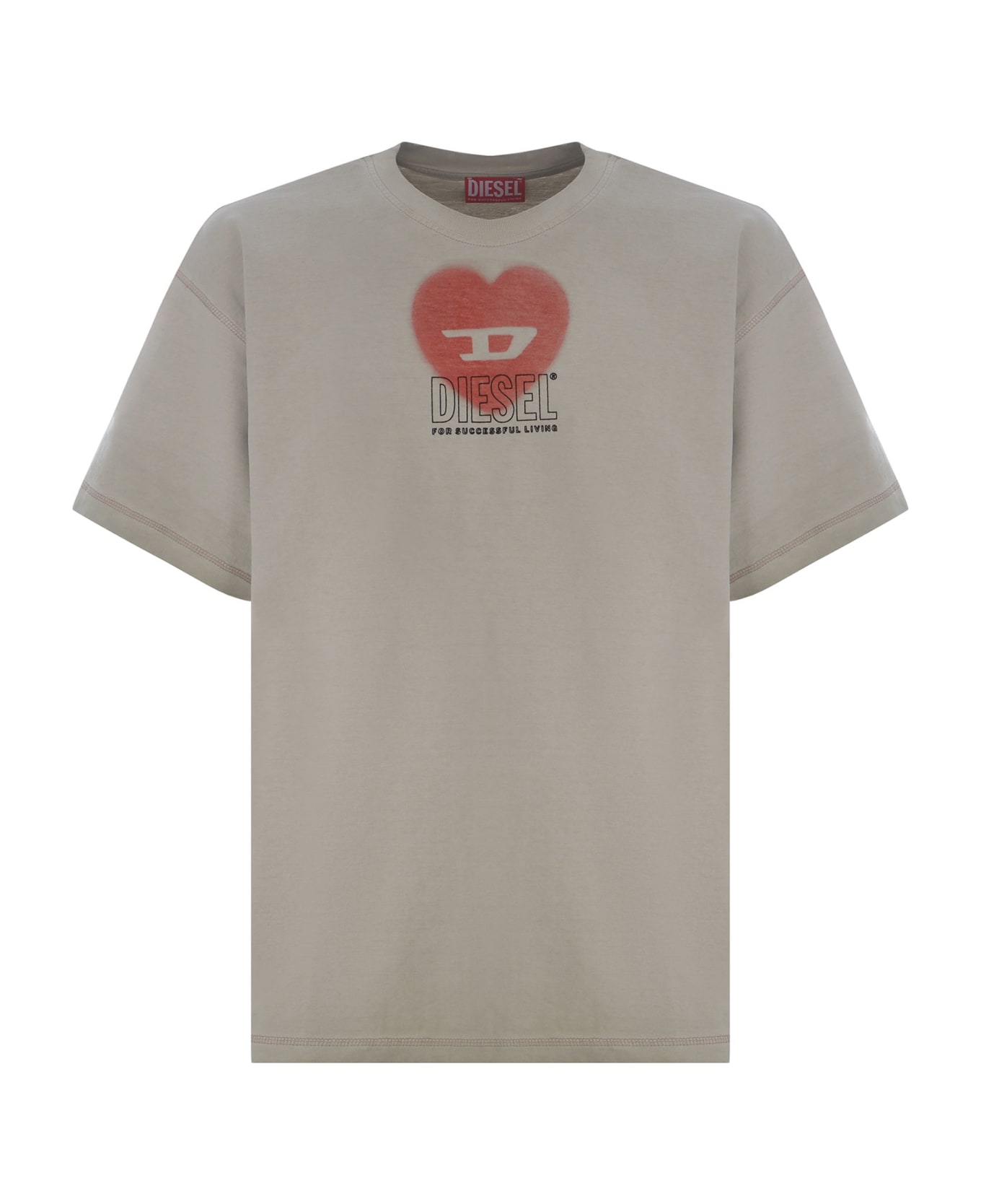 Diesel Beige 't-buxt-n4' Crewneck T-shirt With Logo In Cotton Man - Cemento