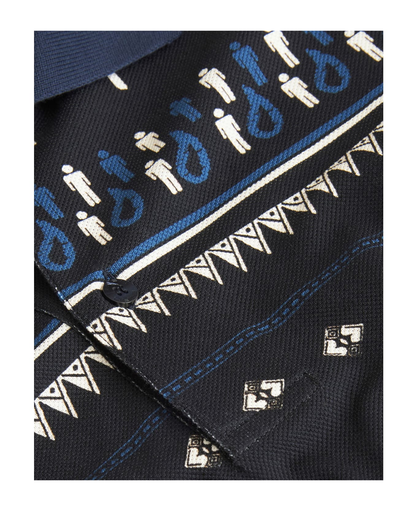 Etro Navy Blue Polo Shirt With Geometric Print - Blue